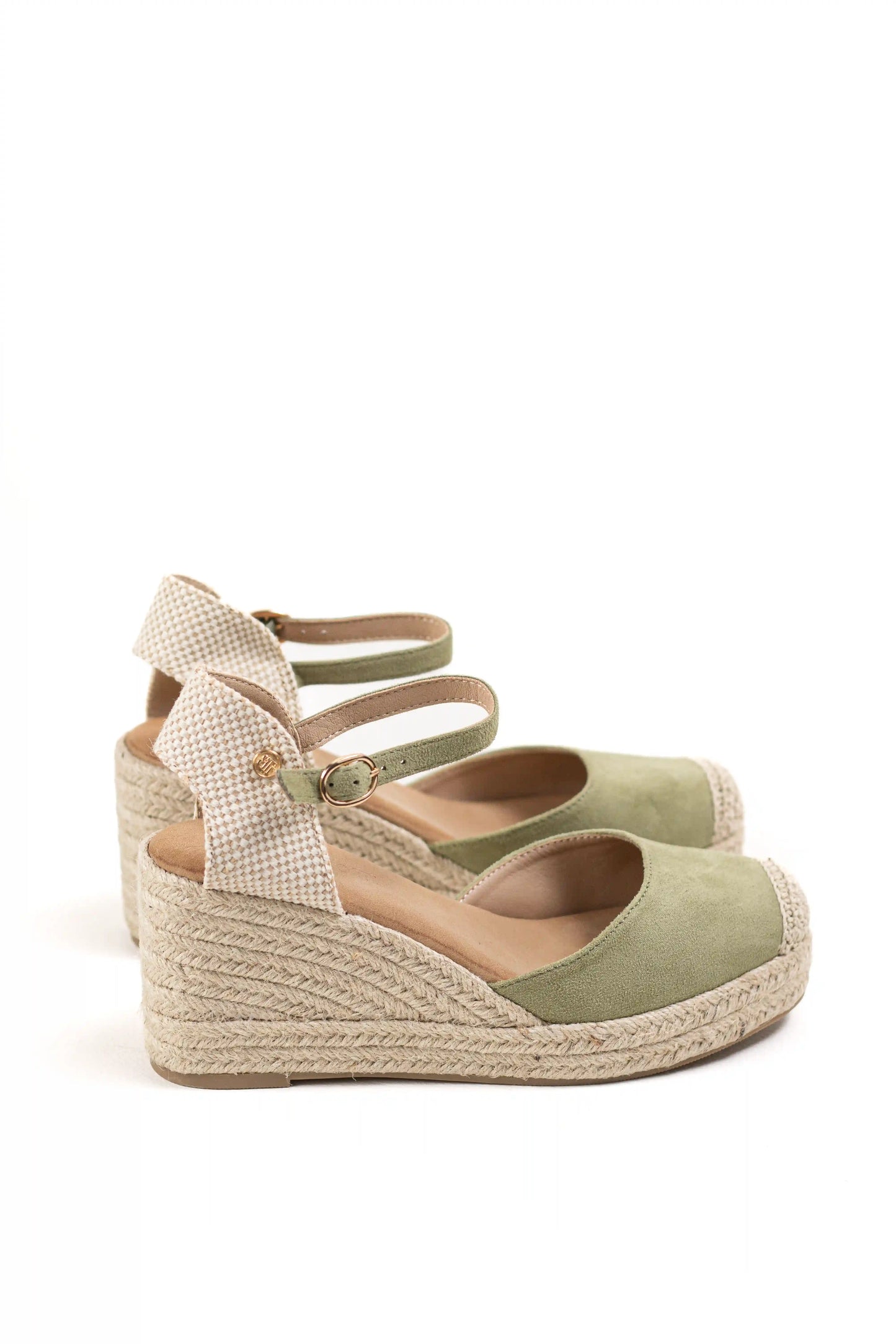 alpargatas doradas mujer de cunas altas de esparto con plataforma ligera con plantillas acolchadas color Verde talla 37