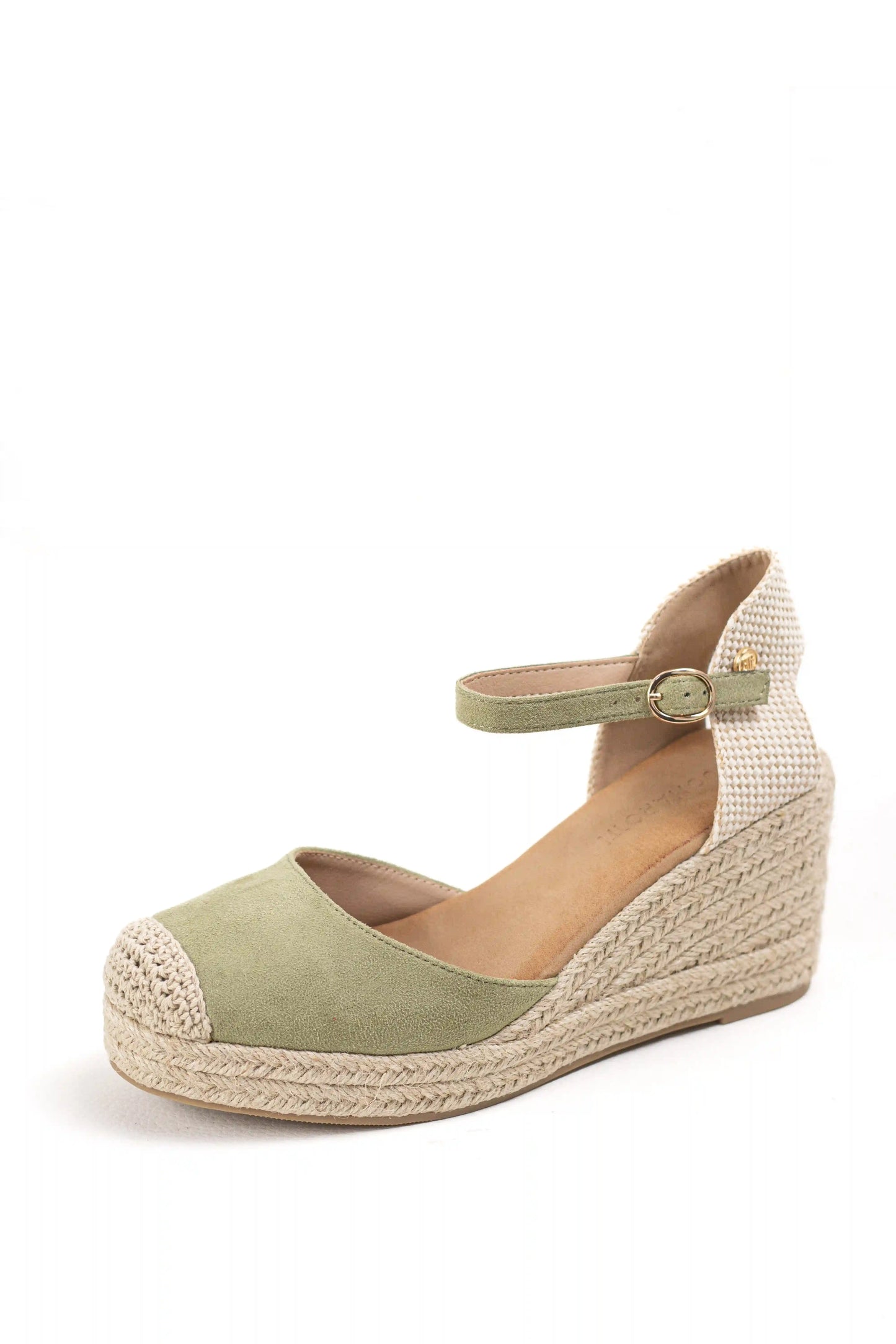 alpargatas doradas mujer de cunas altas de esparto con plataforma ligera con plantillas acolchadas color Verde talla 39