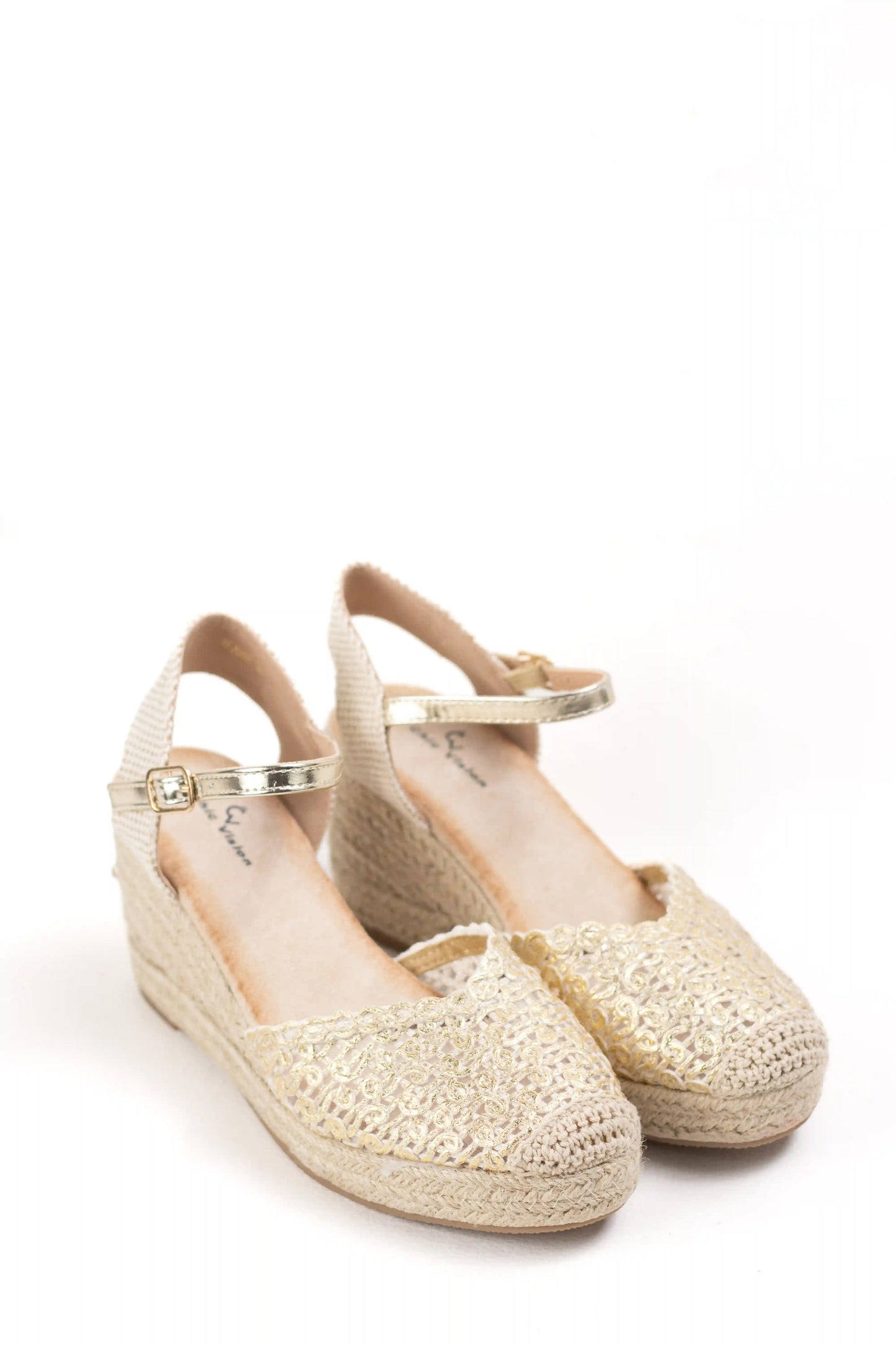 alpargatas de cuna alta de espartos con plataforma diseno crochet sandalias elegantes para verano alpargatas color Doradas talla 37