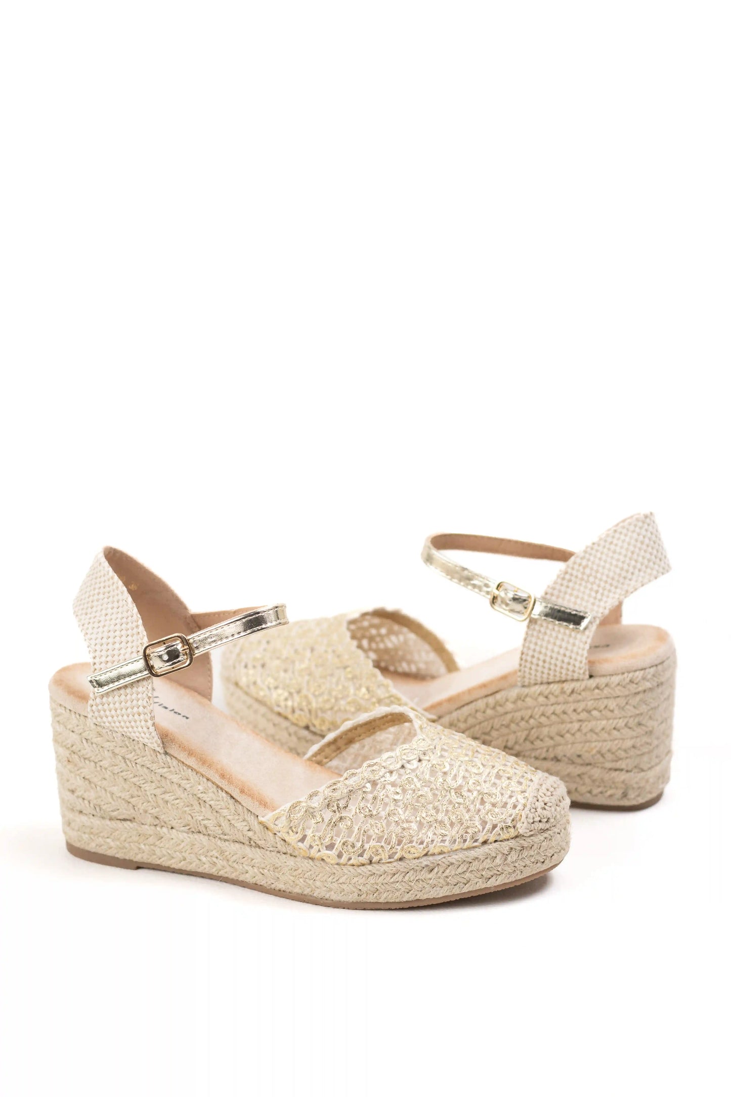 alpargatas de cuna alta de espartos con plataforma diseno crochet sandalias elegantes para verano alpargatas color Doradas talla 38