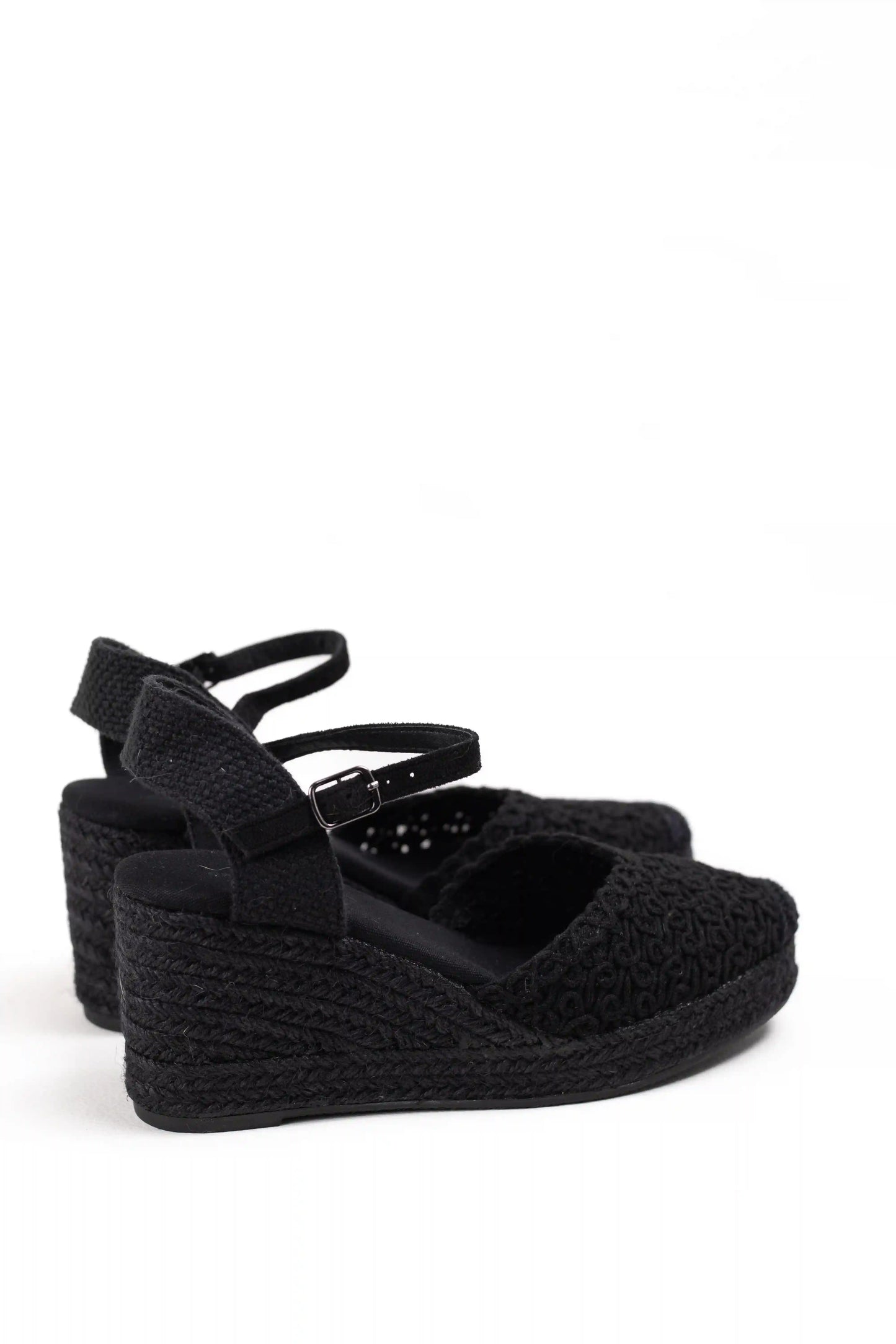alpargatas de cuna alta de espartos con plataforma diseno crochet sandalias elegantes para verano alpargatas color Negras talla 36