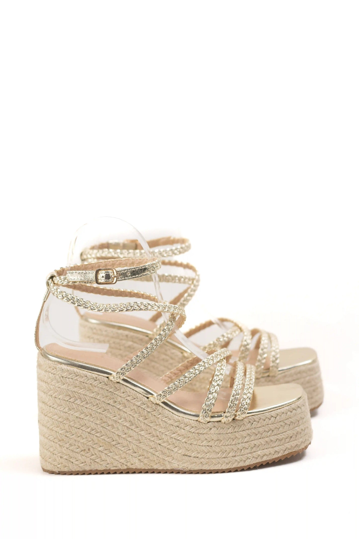 sandalias de cuna de espartos plataforma con tiras trenzadas alpargatas elegantes para verano sandalias color Doradas talla 38