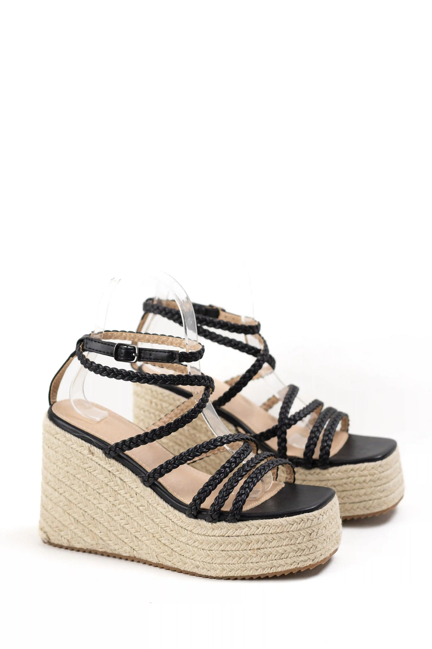 sandalias de cuna de espartos plataforma con tiras trenzadas alpargatas elegantes para verano sandalias color Negras talla 36