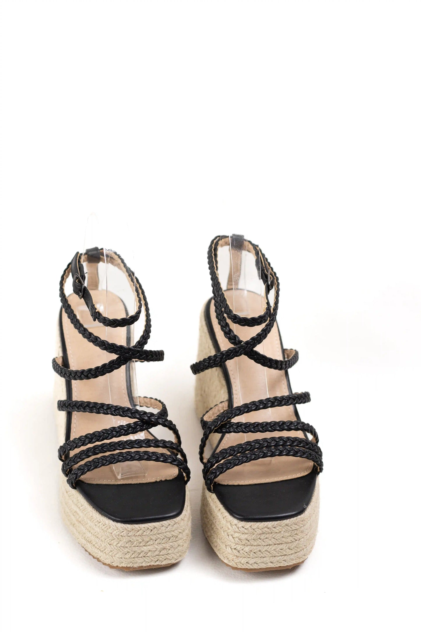 sandalias de cuna de espartos plataforma con tiras trenzadas alpargatas elegantes para verano sandalias color Negras talla 37