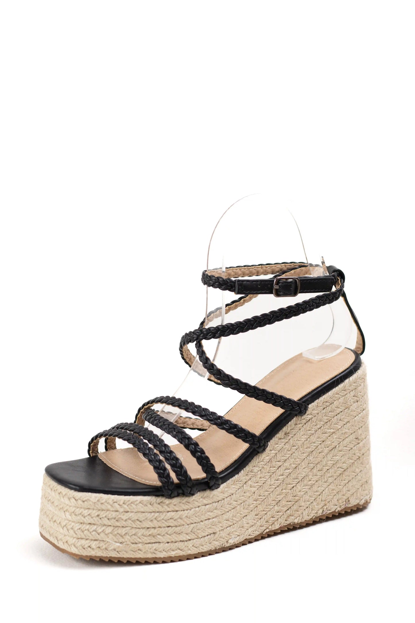 sandalias de cuna de espartos plataforma con tiras trenzadas alpargatas elegantes para verano sandalias color Negras talla 38