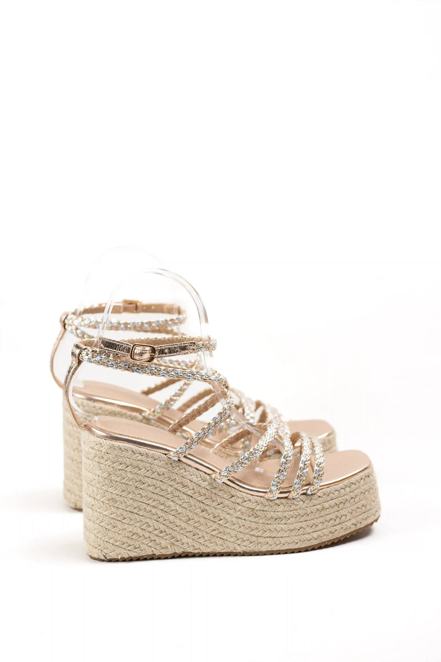 sandalias de cuna de espartos plataforma con tiras trenzadas alpargatas elegantes para verano sandalias color Gold Mix talla 37