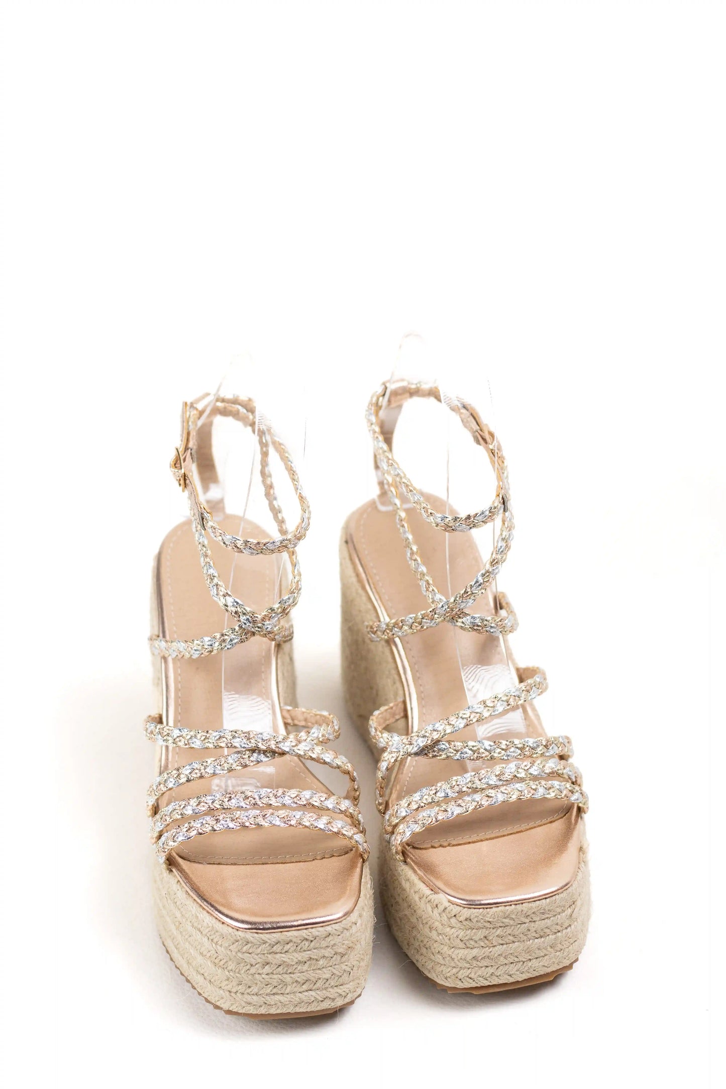 sandalias de cuna de espartos plataforma con tiras trenzadas alpargatas elegantes para verano sandalias color Gold Mix talla 38