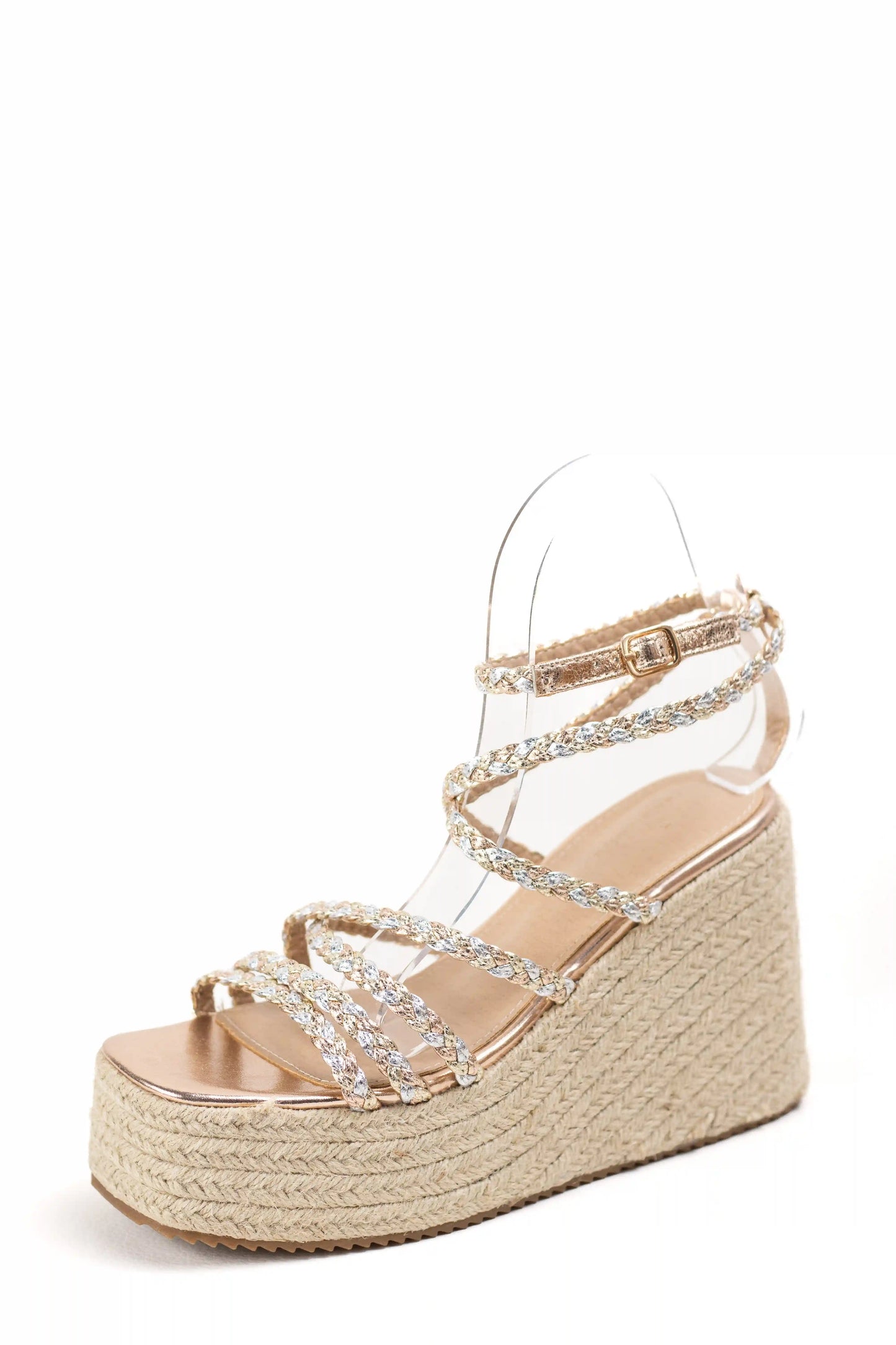 sandalias de cuna de espartos plataforma con tiras trenzadas alpargatas elegantes para verano sandalias color Gold Mix talla 39