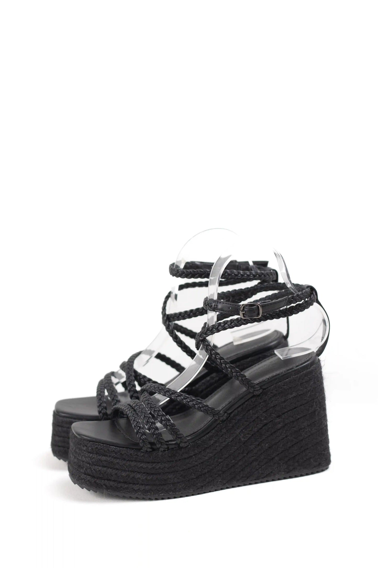 sandalias de cuna de espartos plataforma con tiras trenzadas alpargatas elegantes para verano sandalias color Negras enteras talla 36