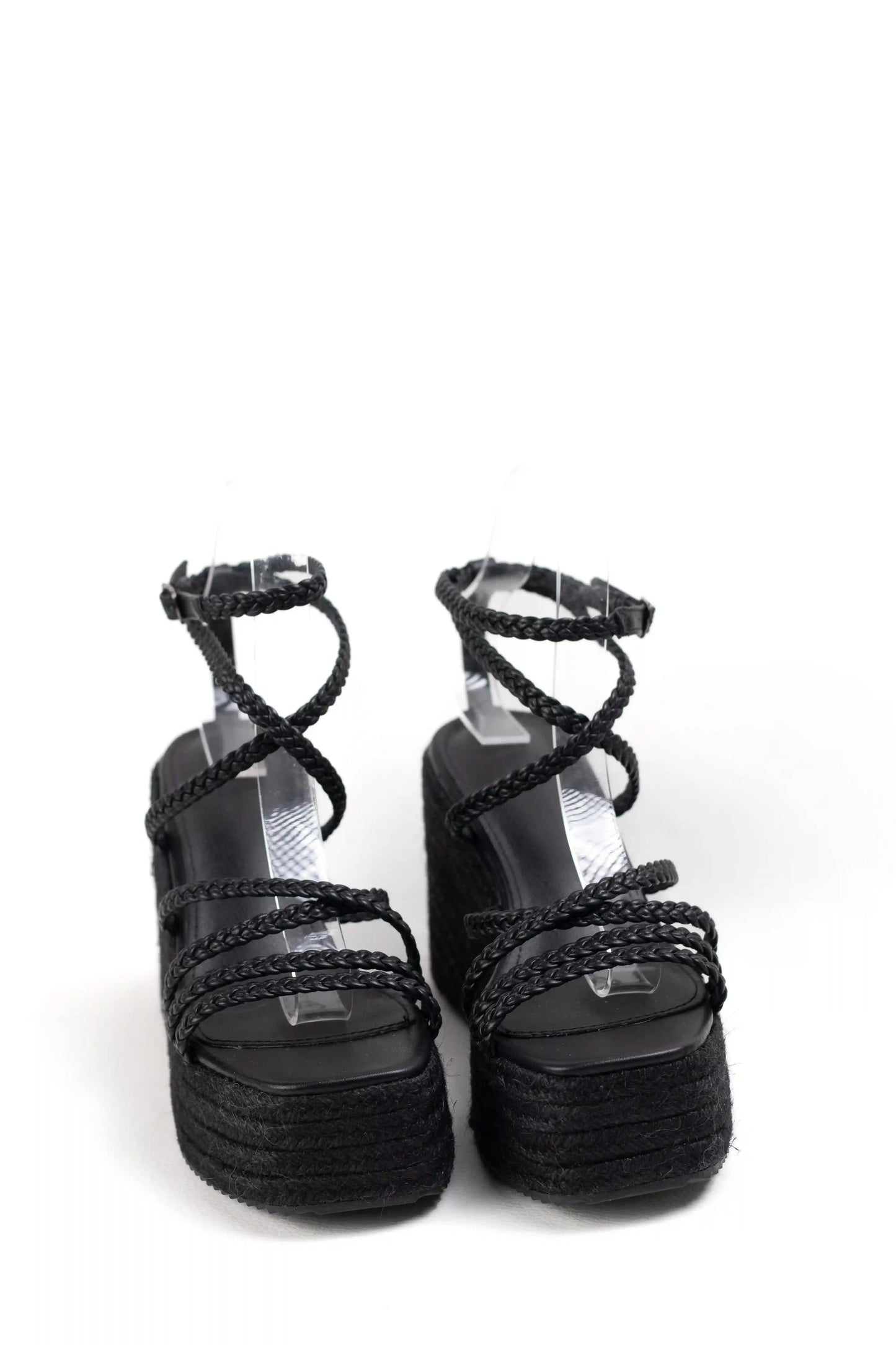 sandalias de cuna de espartos plataforma con tiras trenzadas alpargatas elegantes para verano sandalias color Negras enteras talla 37