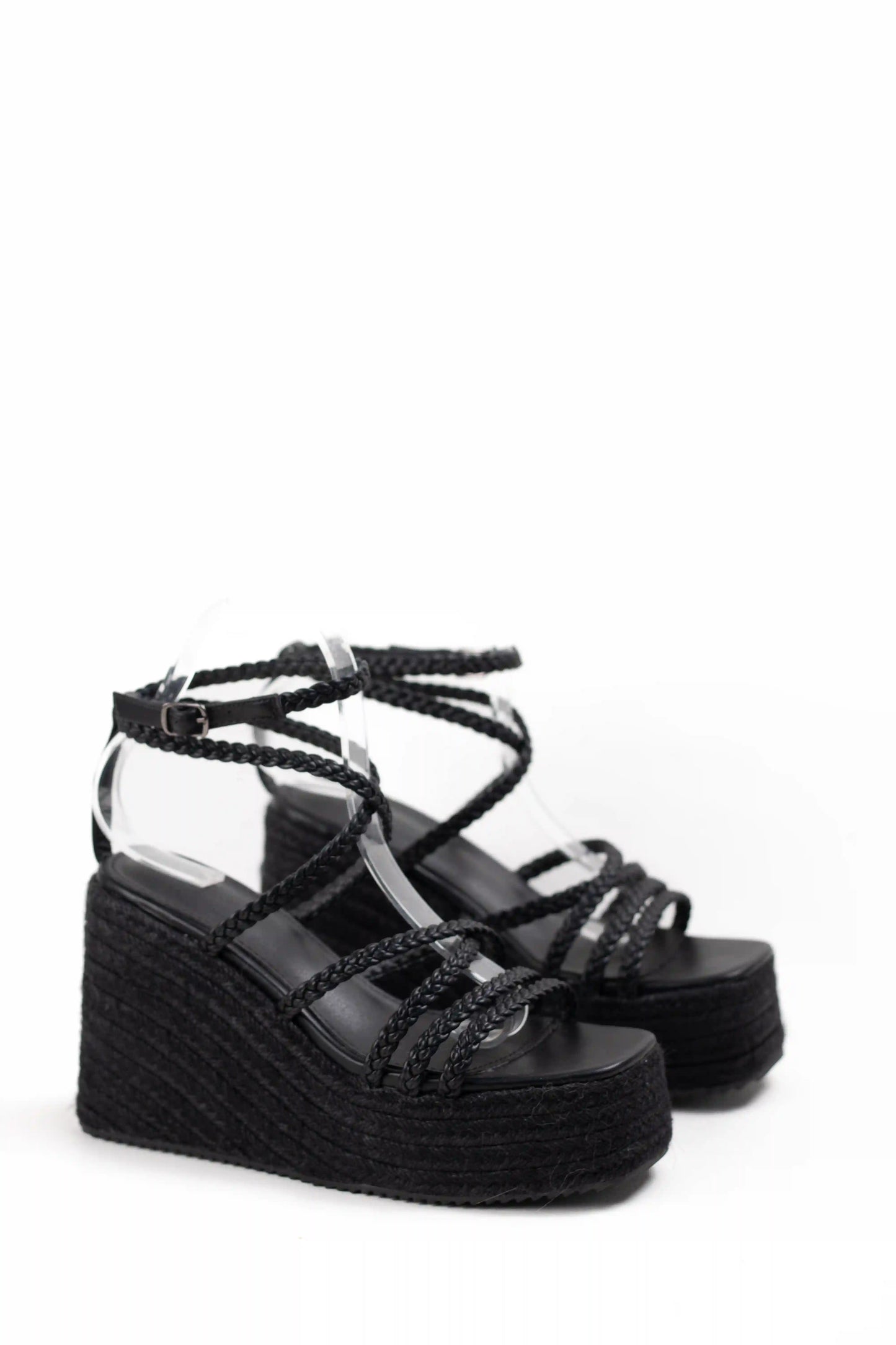 sandalias de cuna de espartos plataforma con tiras trenzadas alpargatas elegantes para verano sandalias color Negras enteras talla 38