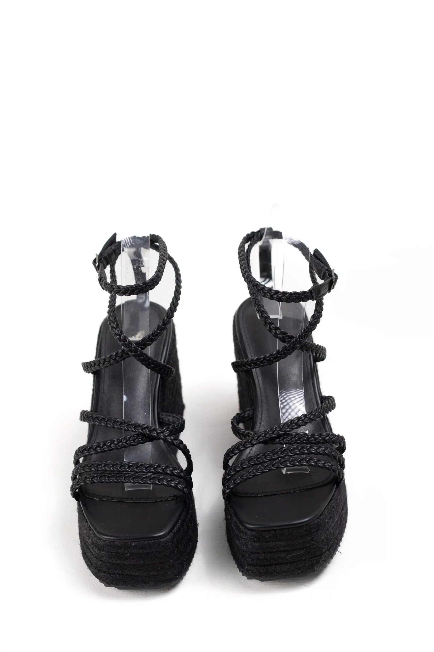 sandalias de cuna de espartos plataforma con tiras trenzadas alpargatas elegantes para verano sandalias color Negras enteras talla 39
