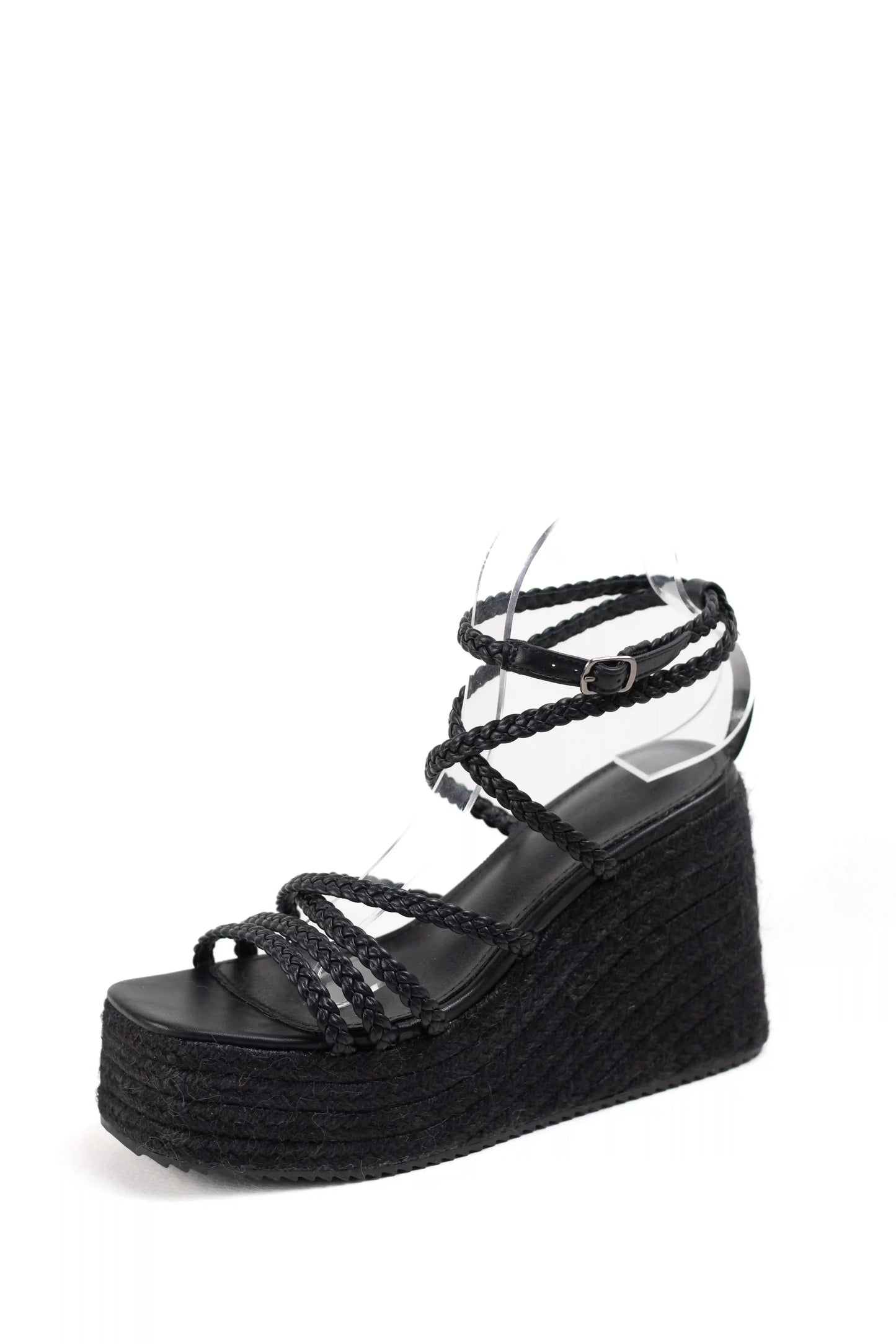 sandalias de cuna de espartos plataforma con tiras trenzadas alpargatas elegantes para verano sandalias color Negras enteras talla 40