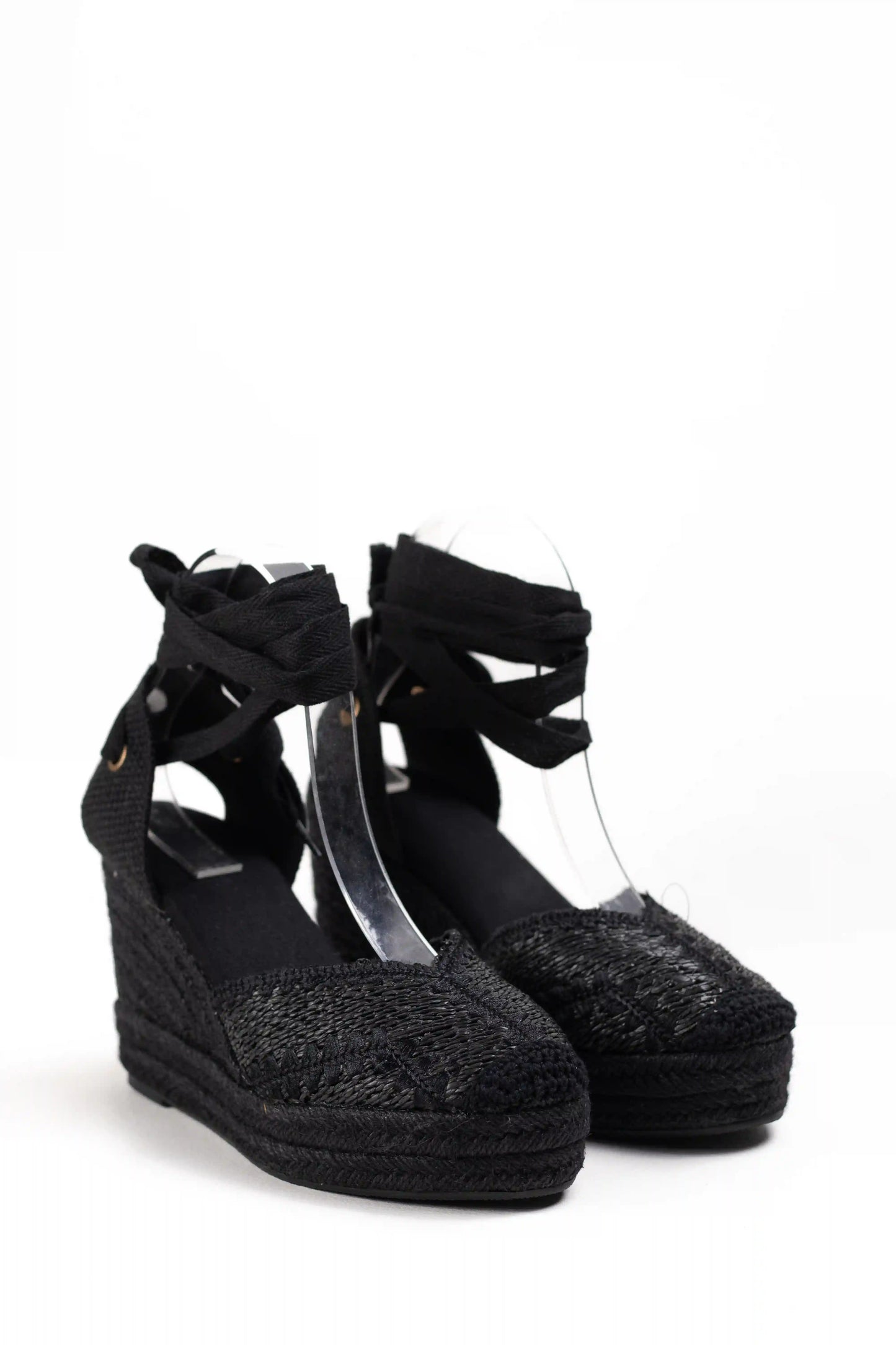 alpargatas de cuna alta de espartos con plataforma en rafia con cintas estilo boho y comodidad para verano alpargatas color Negras talla 37