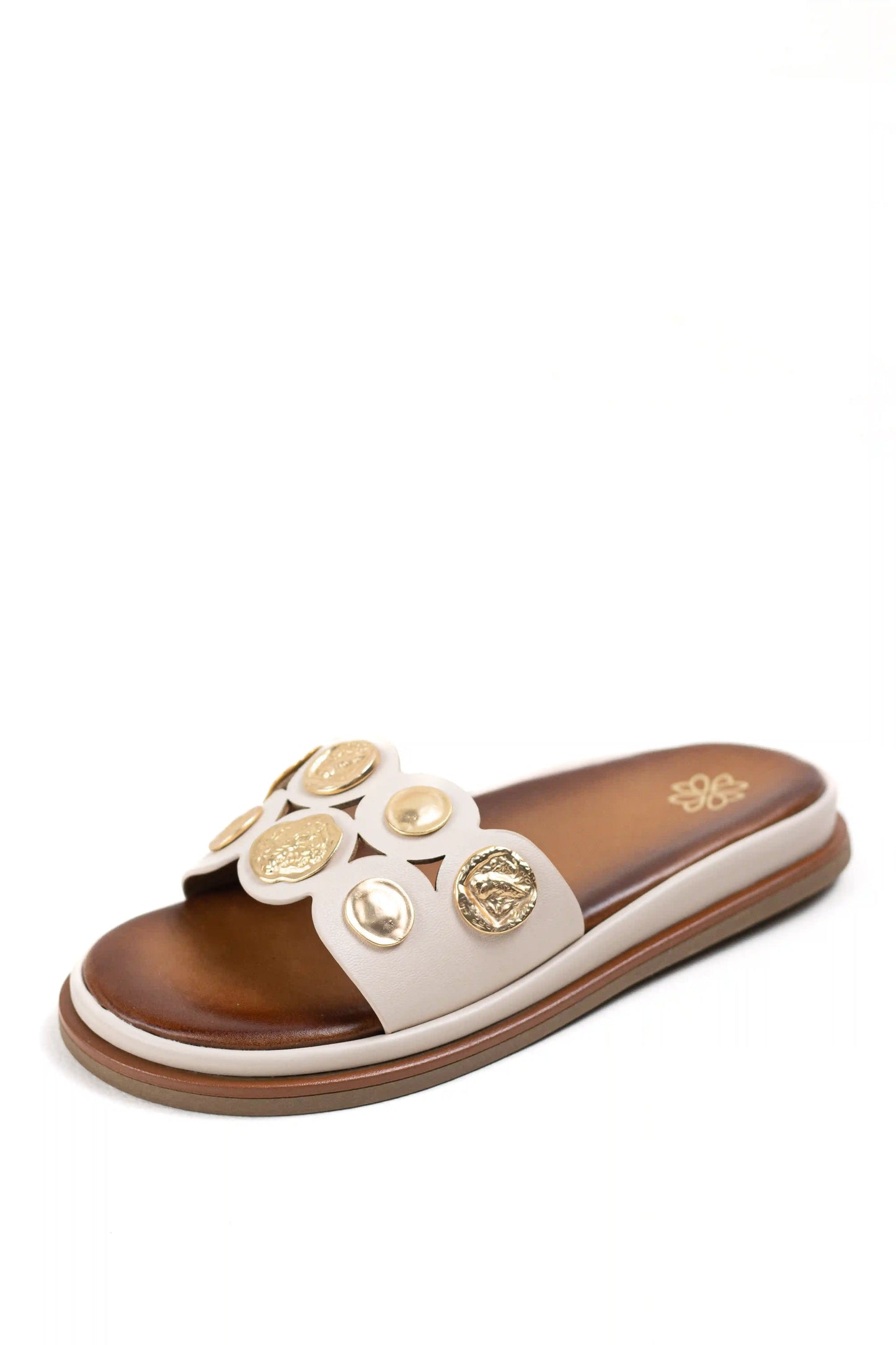 sandalias planas con detalles dorados y diseno elegante color Beige talla 39