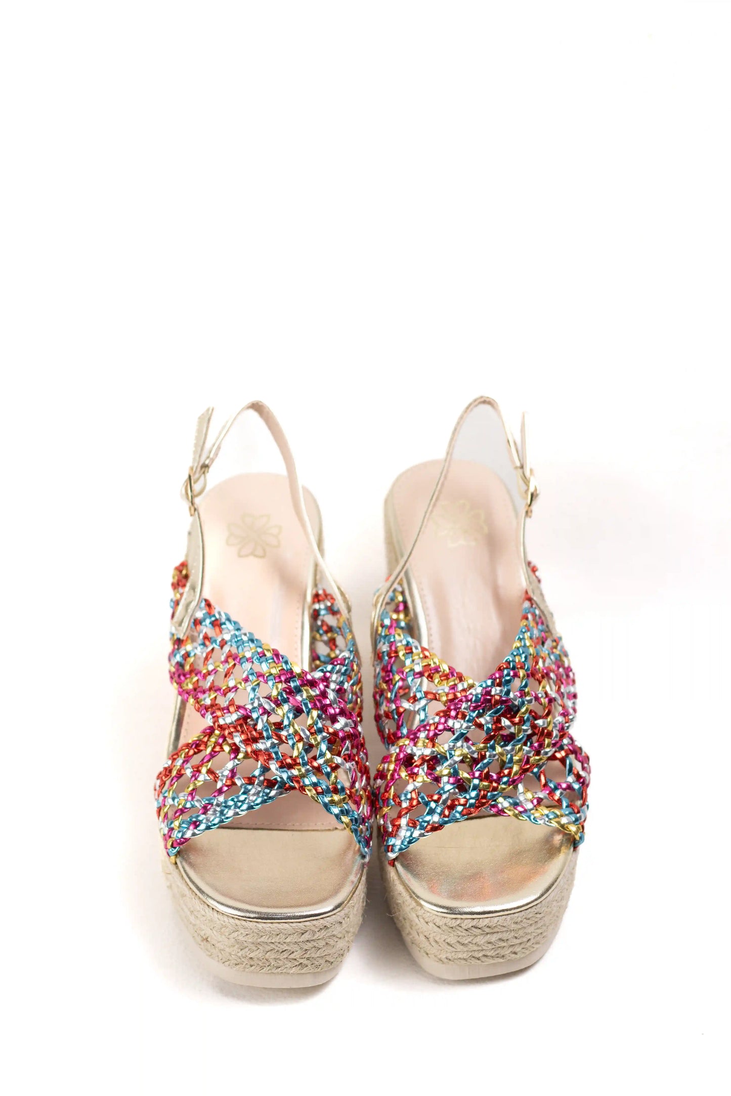 sandalias cunas espartos plataforma tiras trenzadas acabado metalizado color Camo talla 36