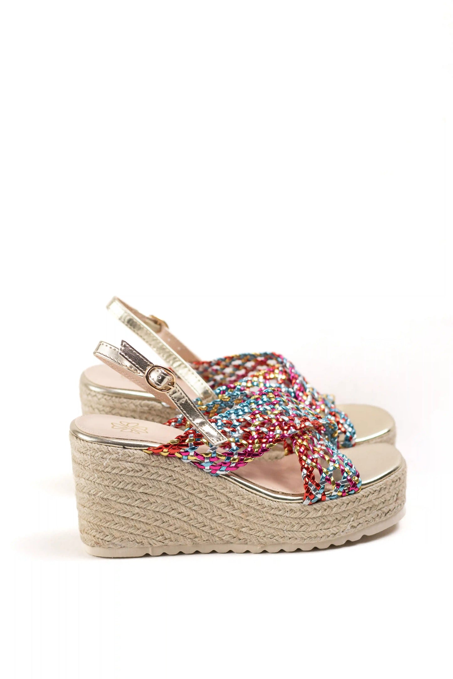 sandalias cunas espartos plataforma tiras trenzadas acabado metalizado color Camo talla 37