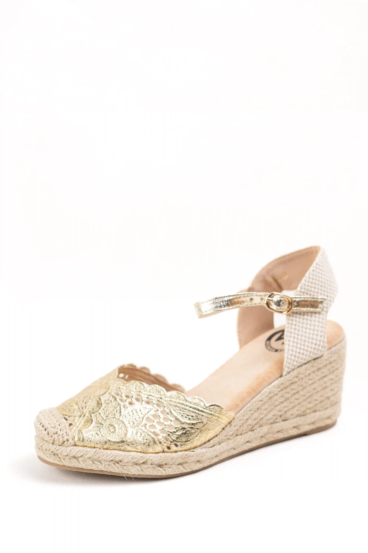 alpargatas cunas de esparto plataforma con encaje y pulsera ajustable color Dorado talla 39