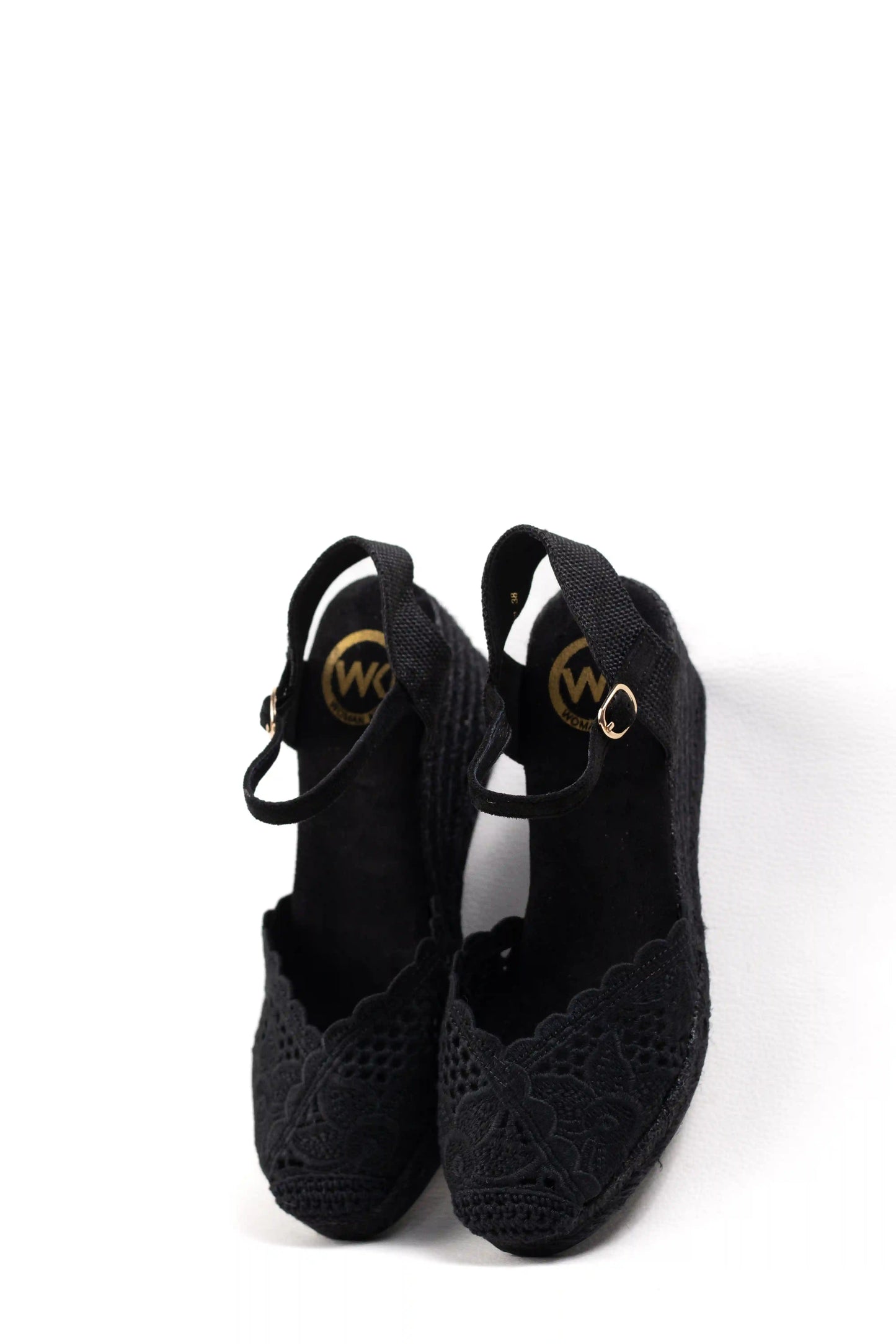 alpargatas cunas de esparto plataforma con encaje y pulsera ajustable color Negro talla 36
