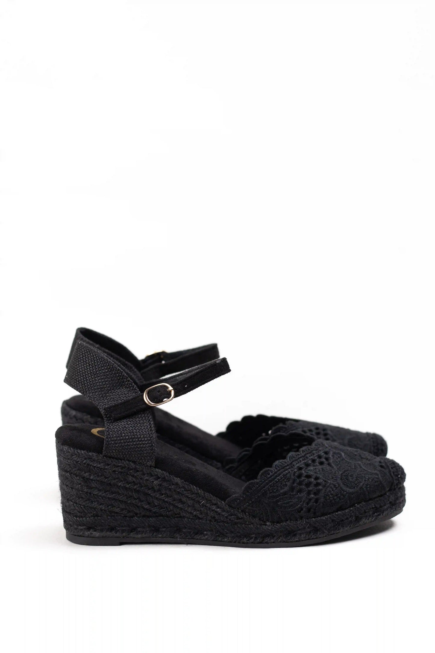 alpargatas cunas de esparto plataforma con encaje y pulsera ajustable color Negro talla 37