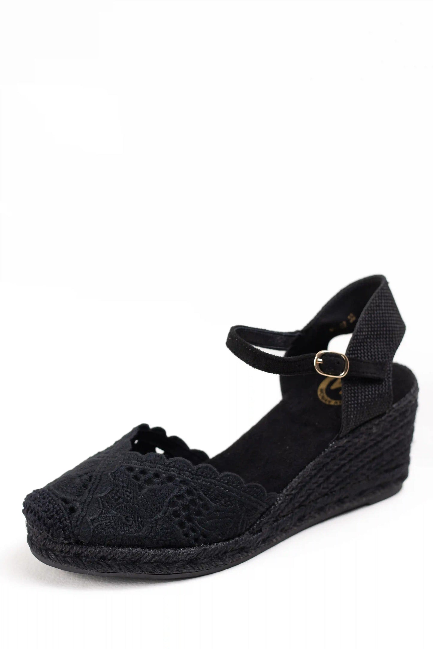 alpargatas cunas de esparto plataforma con encaje y pulsera ajustable color Negro talla 38