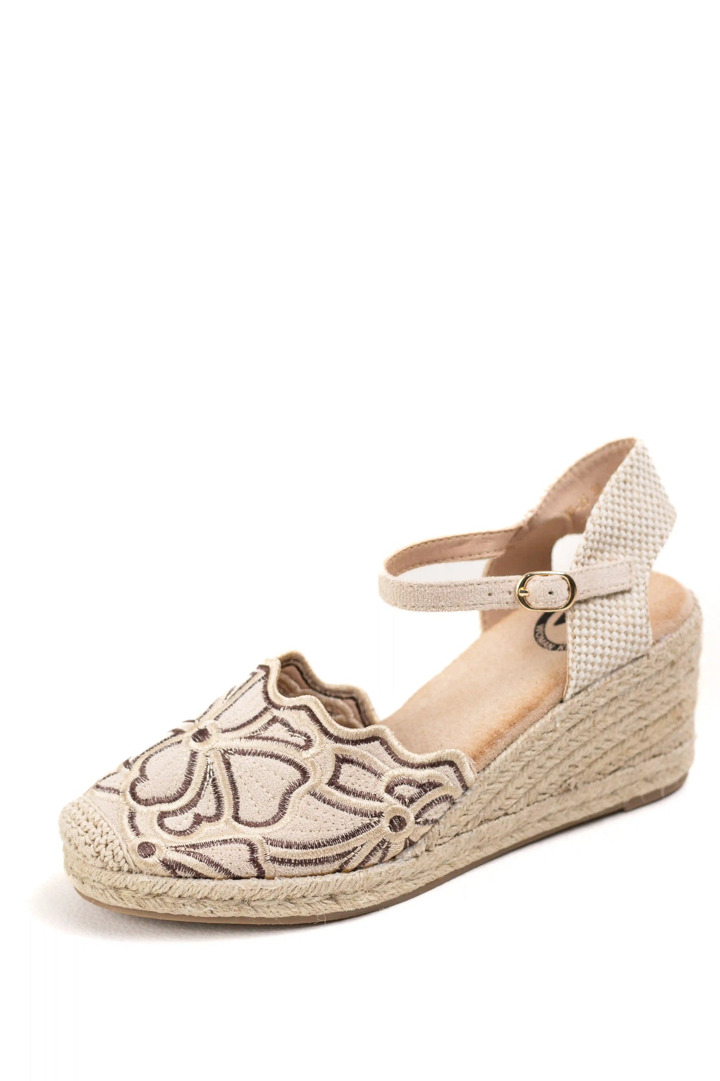 alpargatas cuna plataforma con bordado artesanal y plantilla acolchada color Beige talla 40