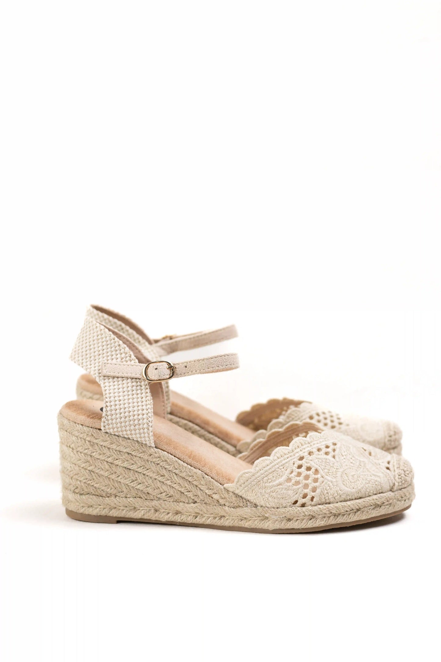 alpargatas cunas de esparto plataforma con encaje y pulsera ajustable color Beige talla 38