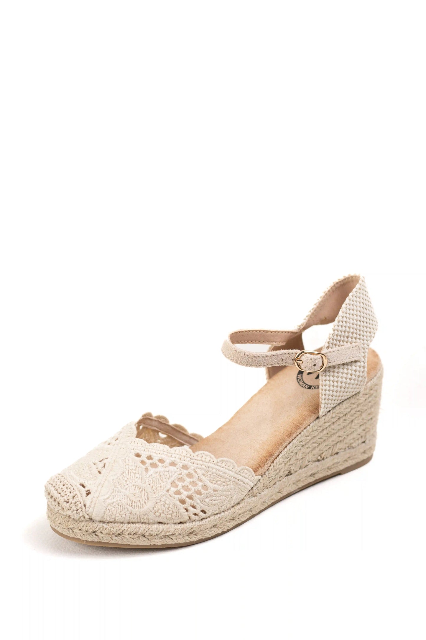 alpargatas cunas de esparto plataforma con encaje y pulsera ajustable color Beige talla 40