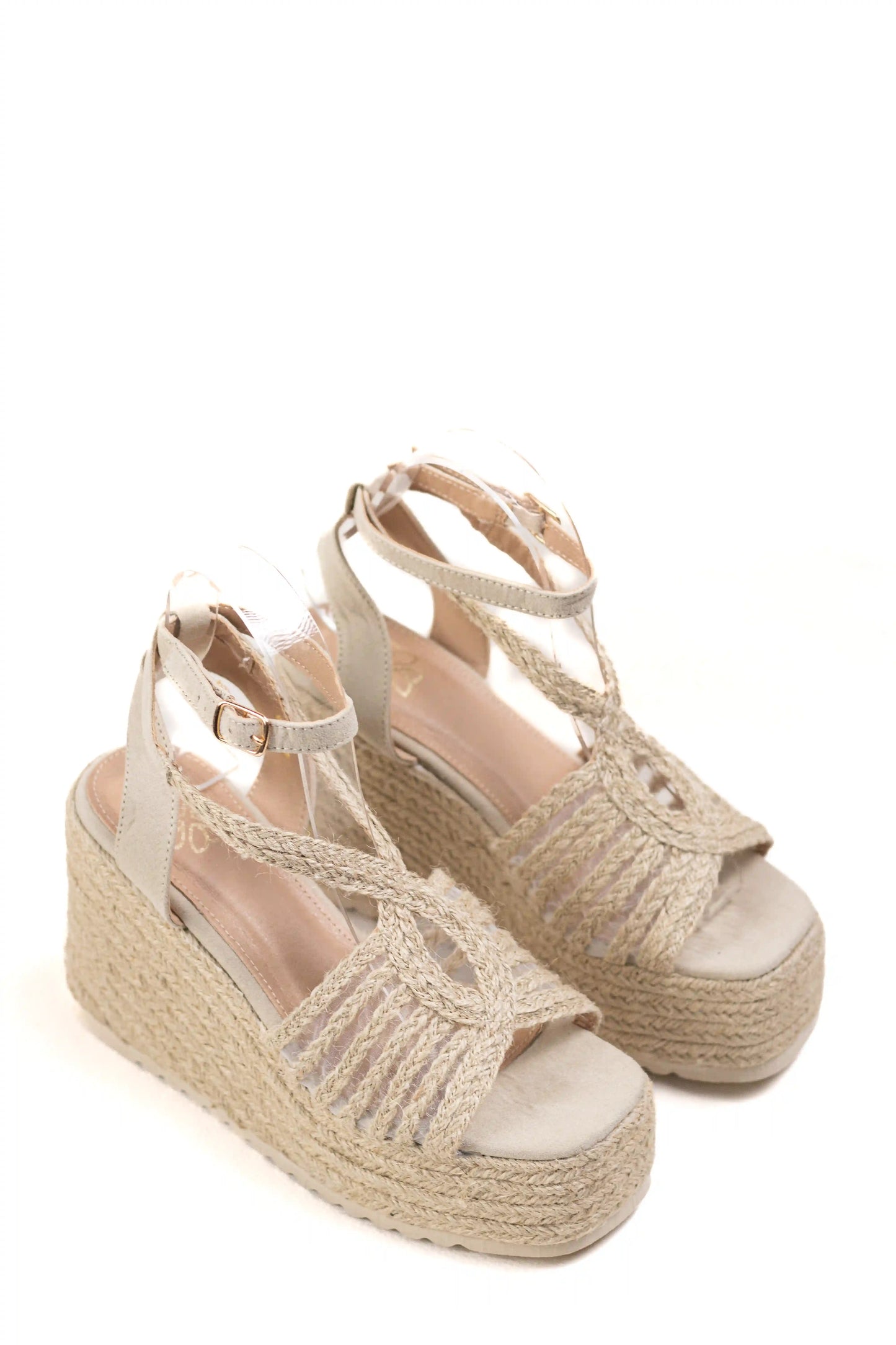 sandalias de cunas de esparto con plataforma y pulsera ajustable color Beige talla 37