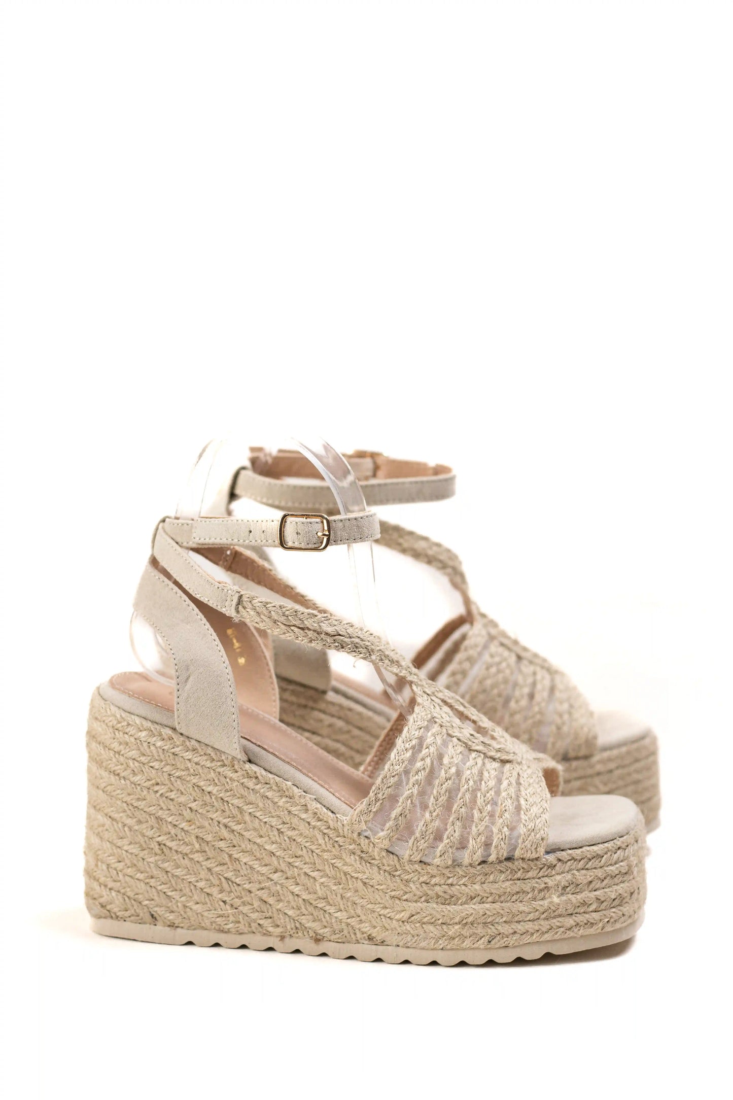sandalias de cunas de esparto con plataforma y pulsera ajustable color Beige talla 38