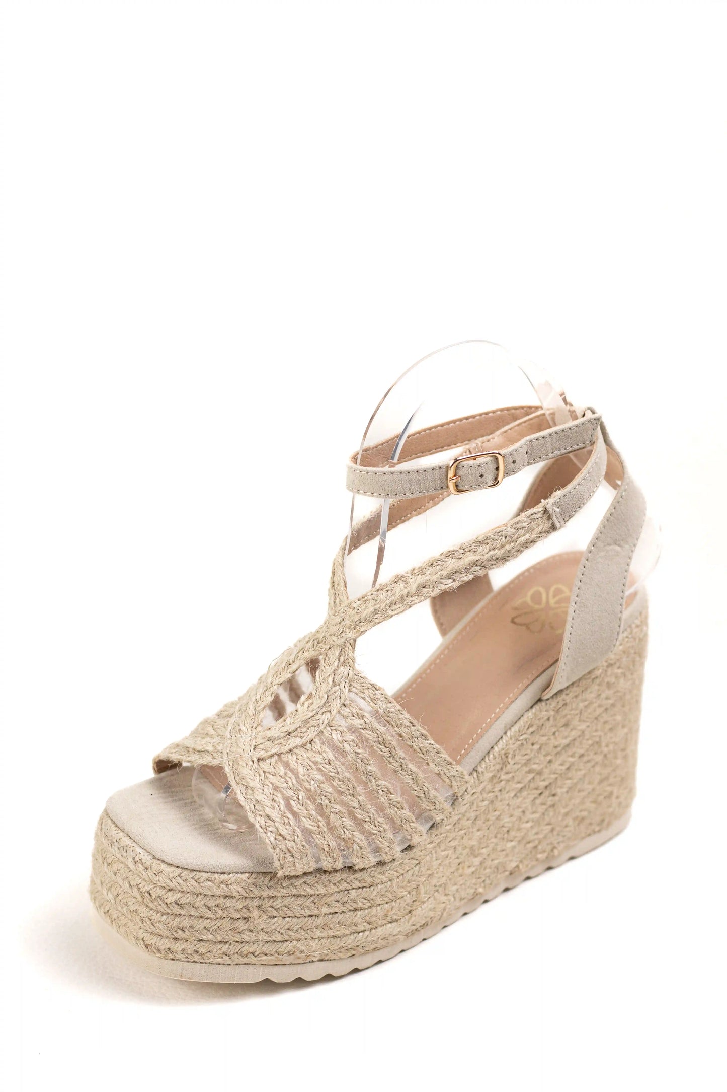sandalias de cunas de esparto con plataforma y pulsera ajustable color Beige talla 39