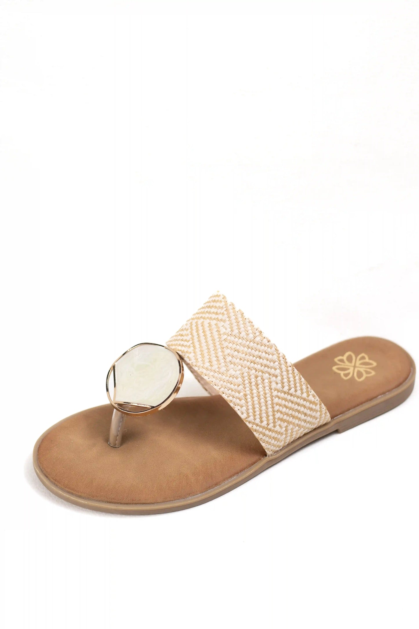 sandalias planas estilo boho con detalles de nacar y tejido multicolor color Beige talla 38
