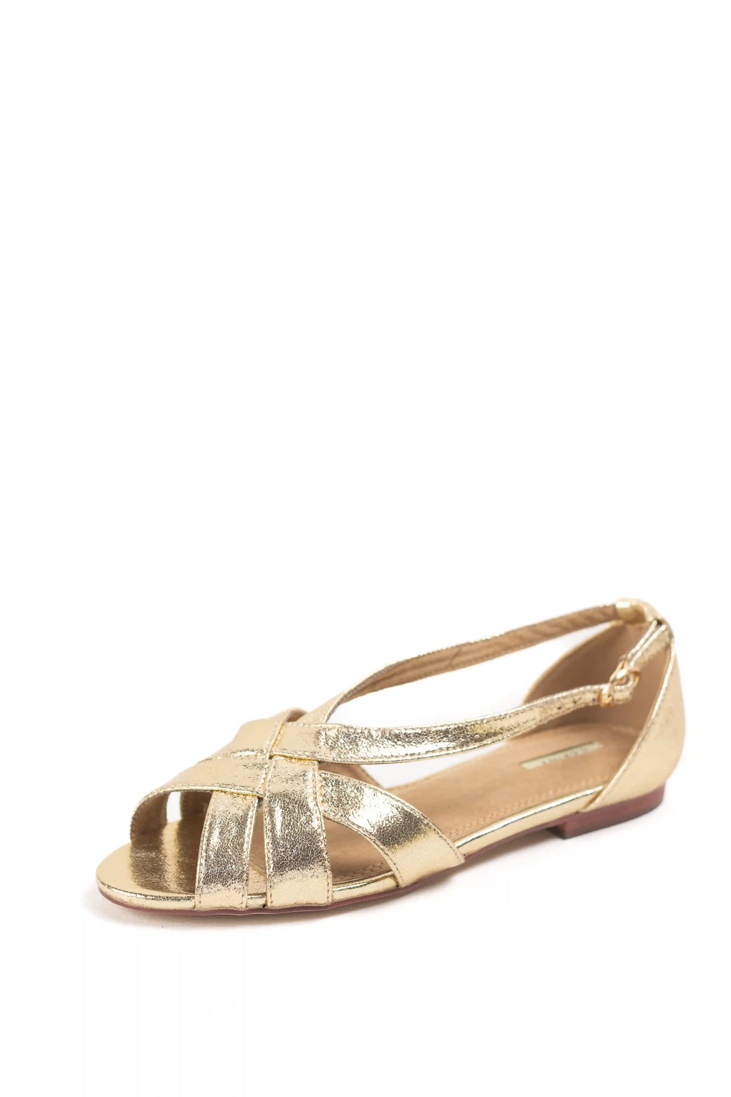 sandalias doradas planas con tiras cruzadas y acabado metalizado color Oro talla 40