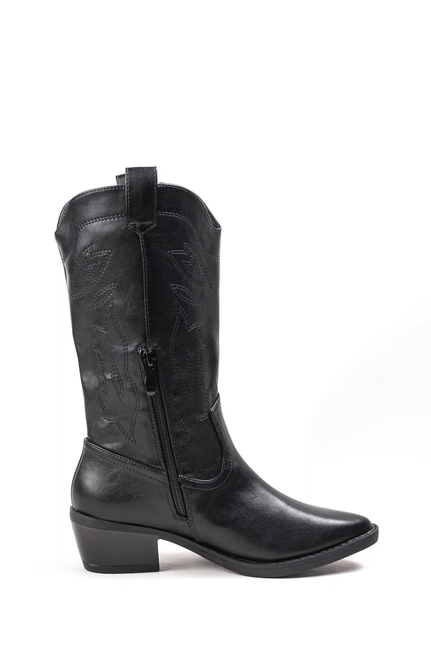 botas camperas estilo cowboy de mujer con tacon bajo y bordados western Negro 39