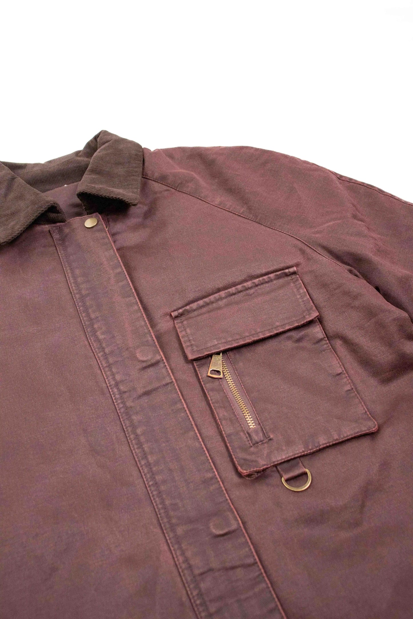 chaqueta de algodon encerado con cuello de pana bolsillo frontal con cremallera