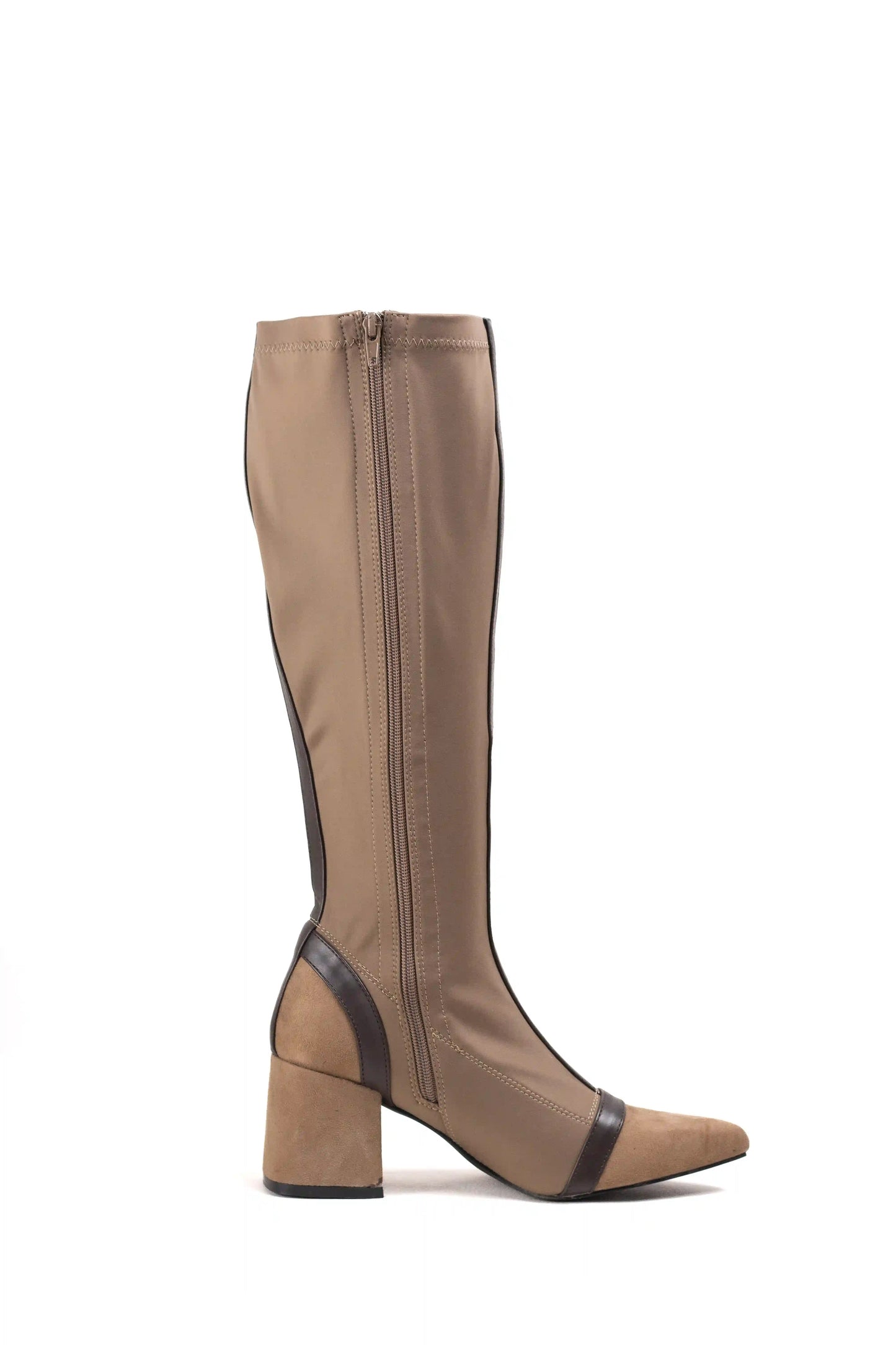 Botas altas de tacón ancho en ante y tejido elástico con diseño elegante