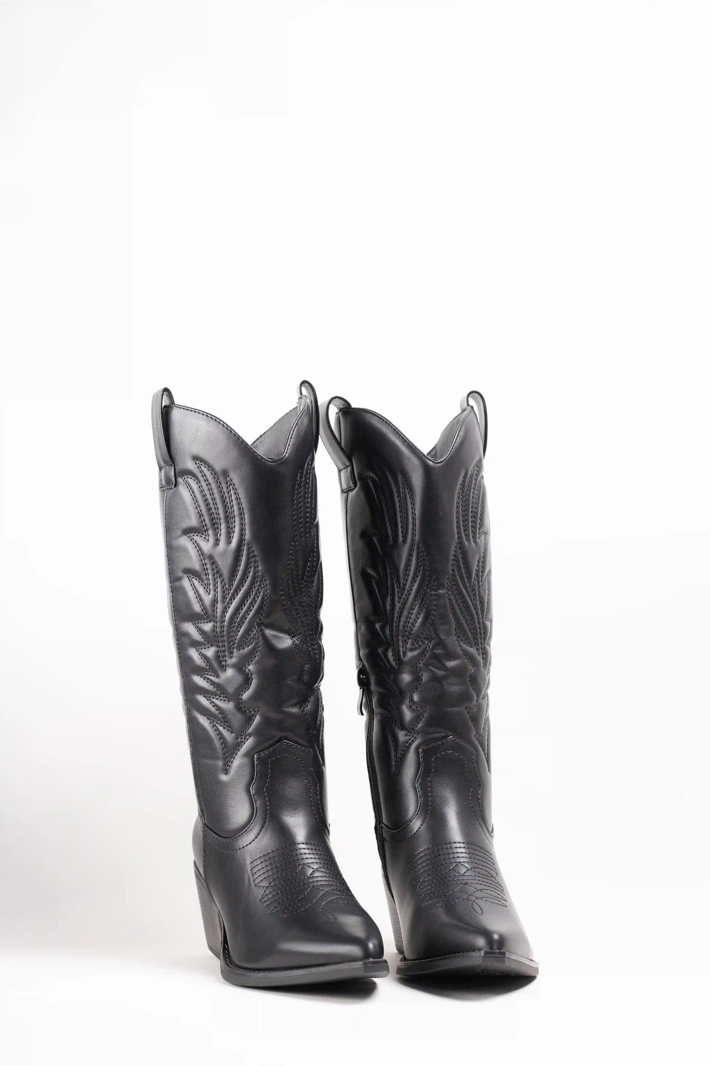 botas cowboy de ante con cana media cremallera y tacon efecto madera Negro 41