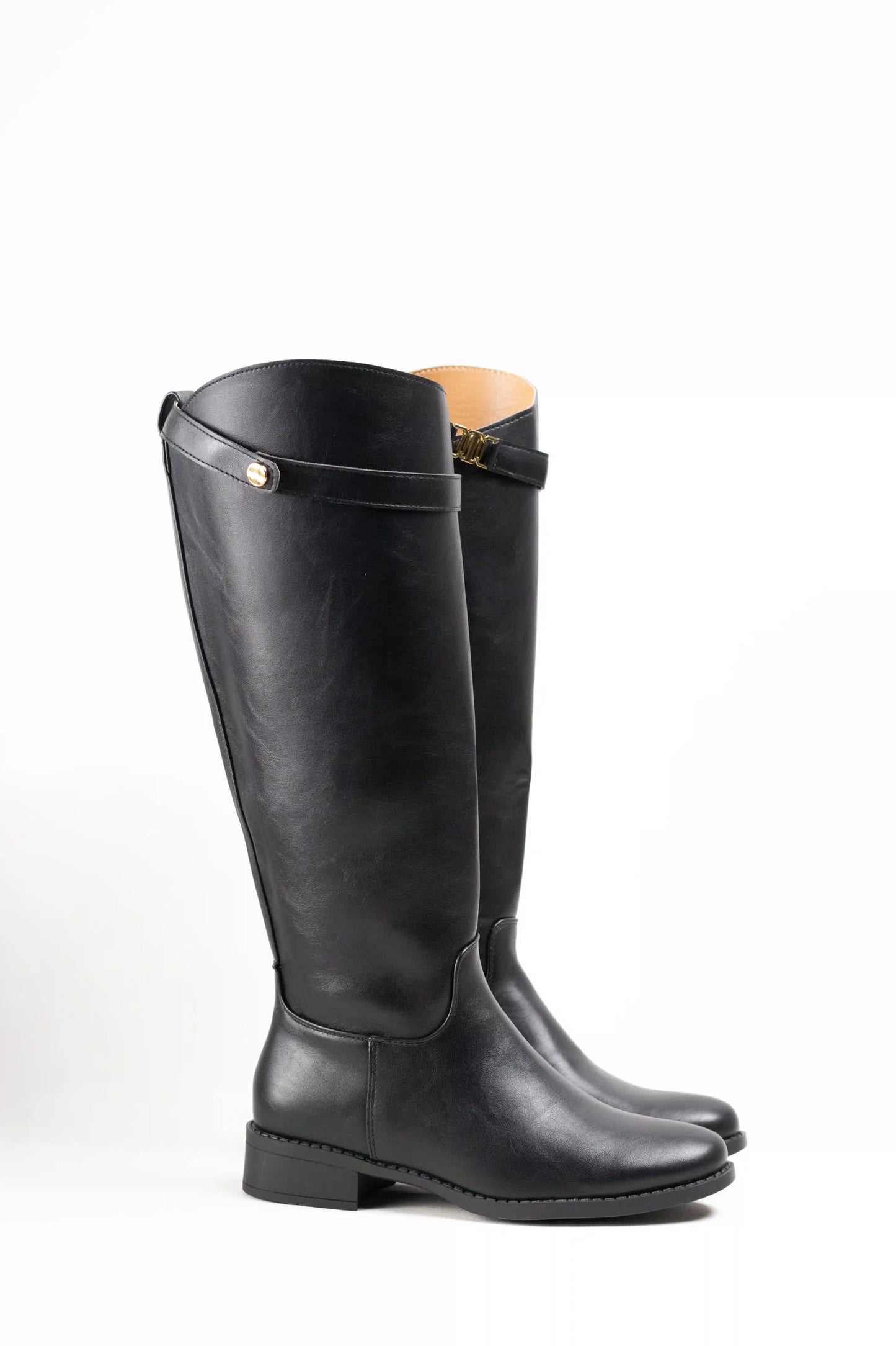 bota de montar alta negra con correa superior y tacon bajo Negro 41