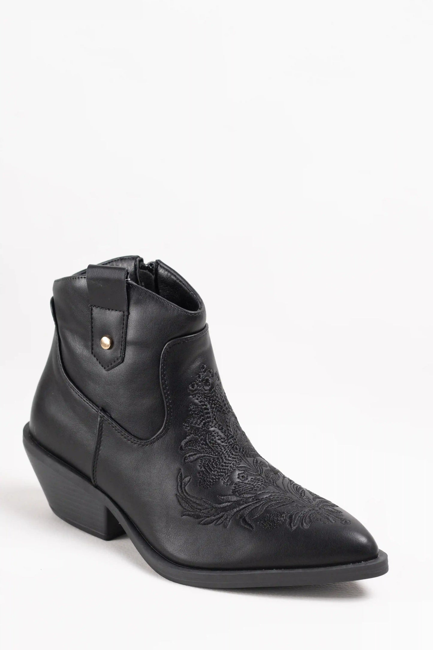 botines cowboy negros de cana corta con bordados tonales y cremallera Negro 41