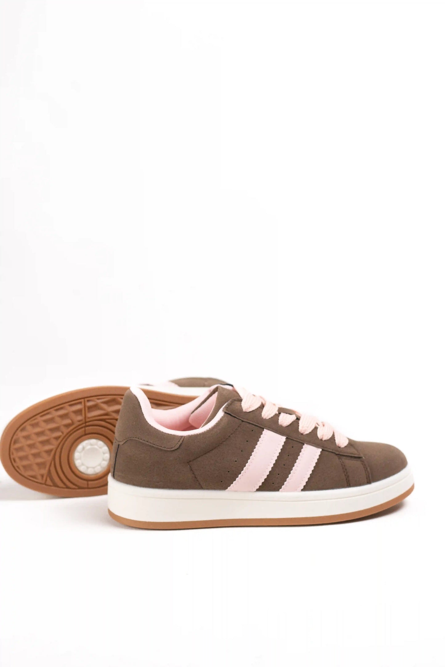 zapatilla clasica casual de ante sintetico estilo tenis con rayas laterales suela plana Brown 40