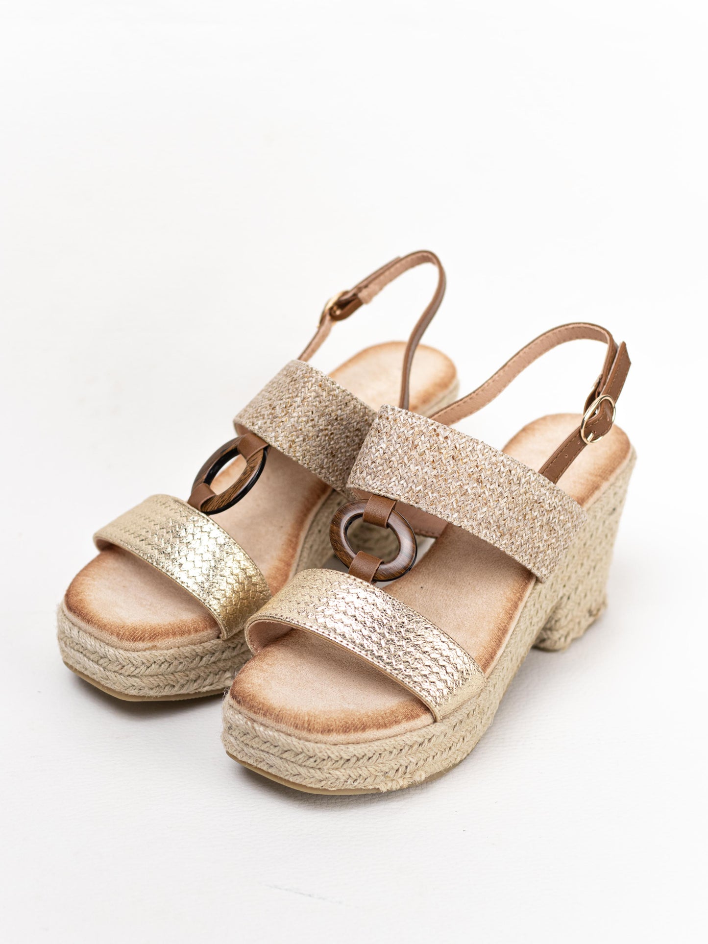 sandalias tacon alto con plataforma de espartos con plantilla gel Dorado 39