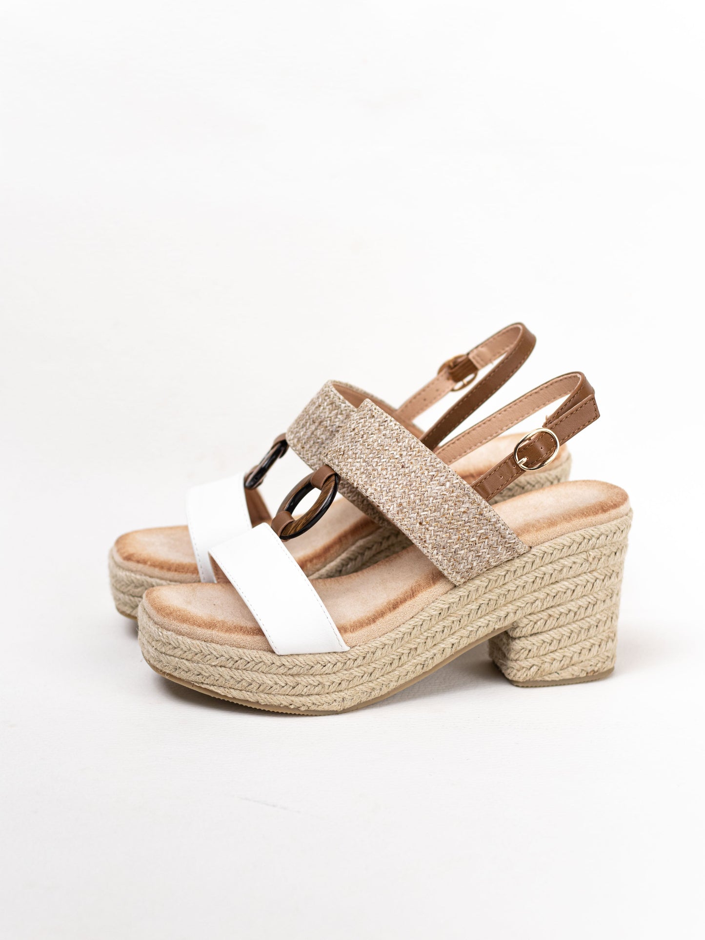 sandalias tacon alto con plataforma de espartos con plantilla gel Blanco 37
