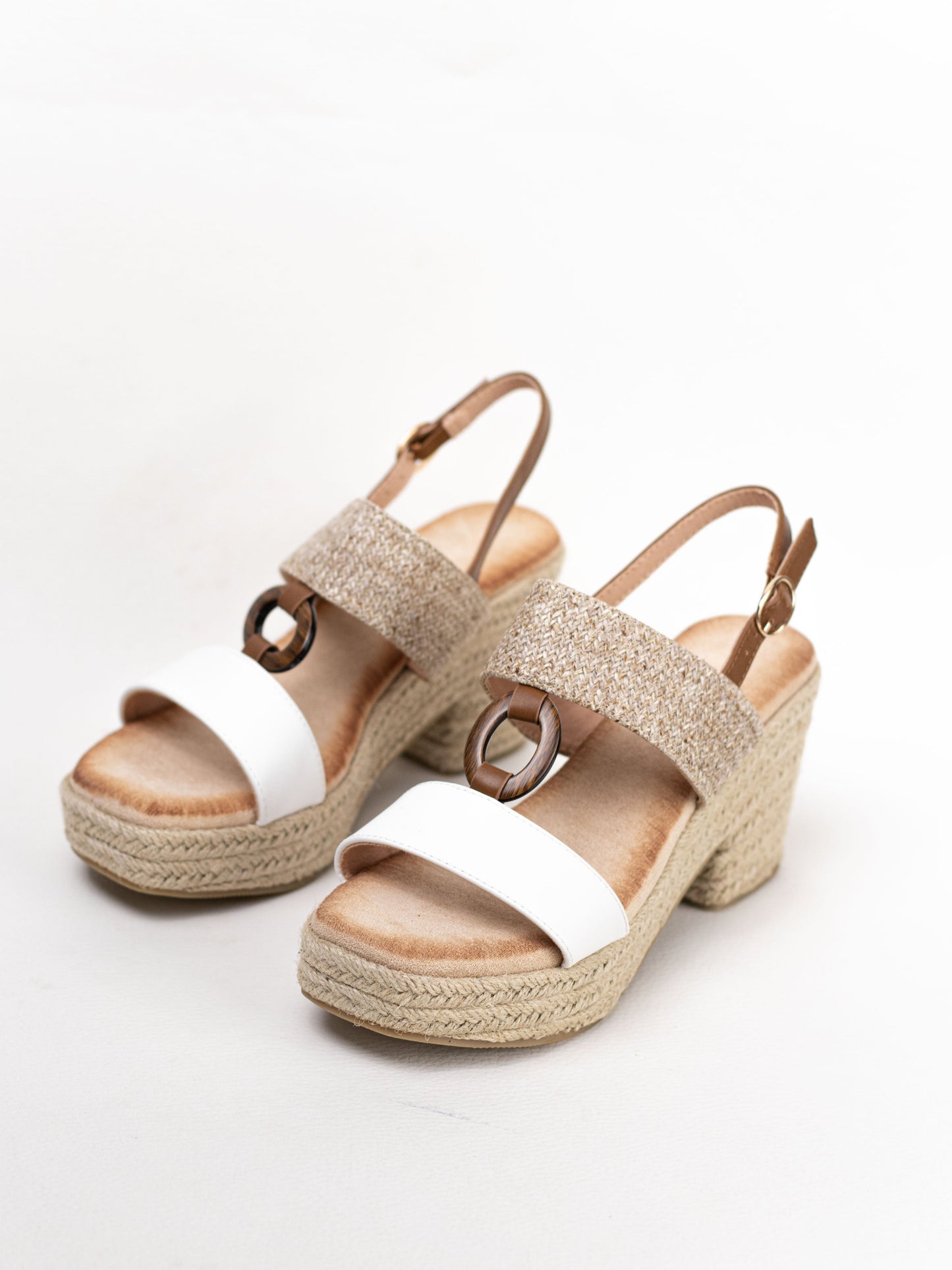sandalias tacon alto con plataforma de espartos con plantilla gel Blanco 38