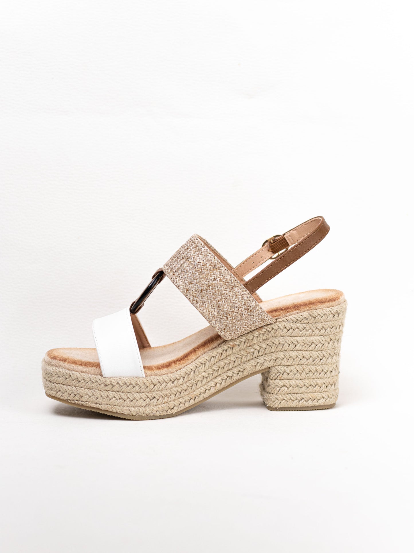 sandalias tacon alto con plataforma de espartos con plantilla gel Blanco 41