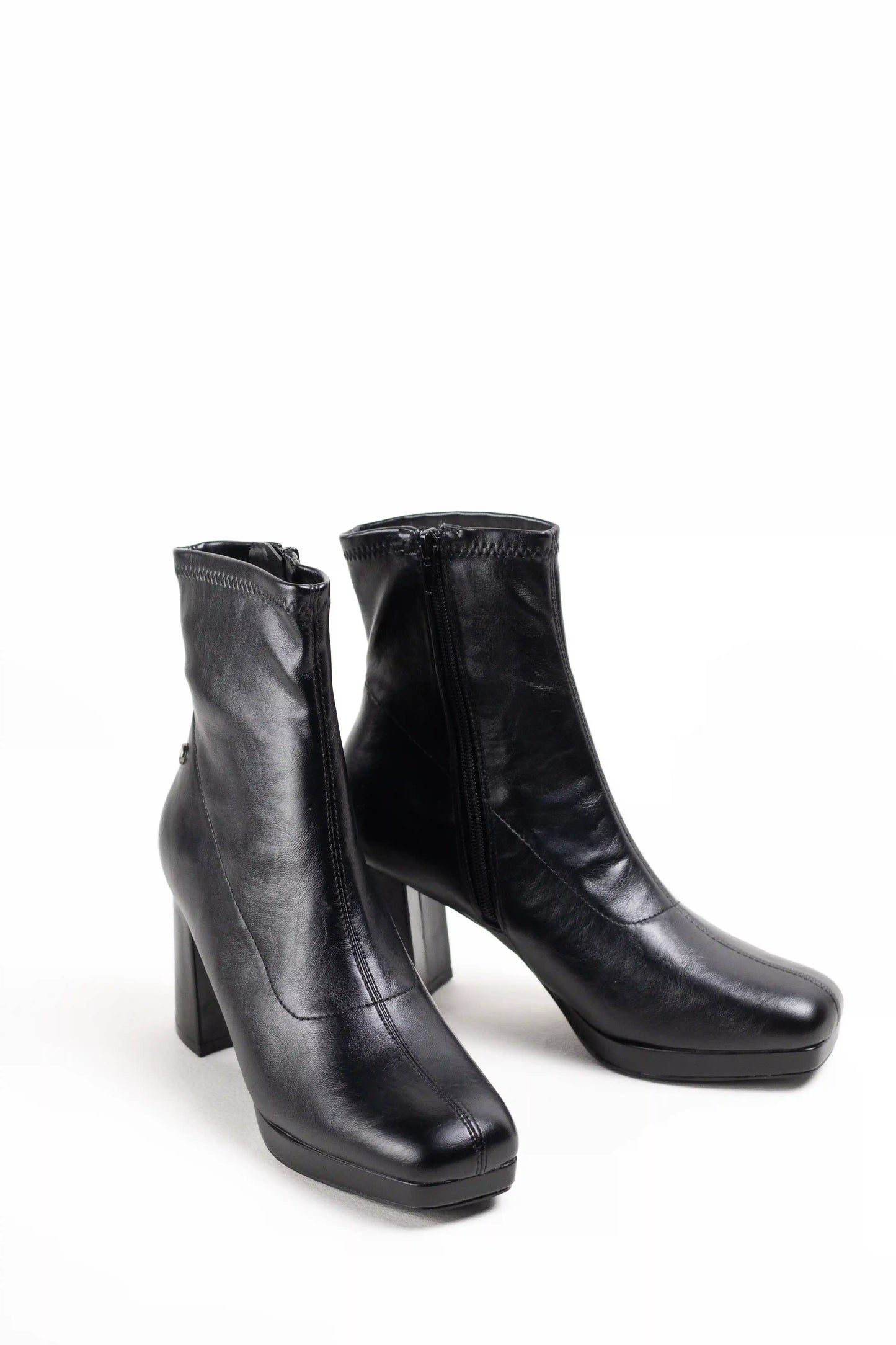 botines de tacon ancho con plataforma y cremallera lateral Negro 40