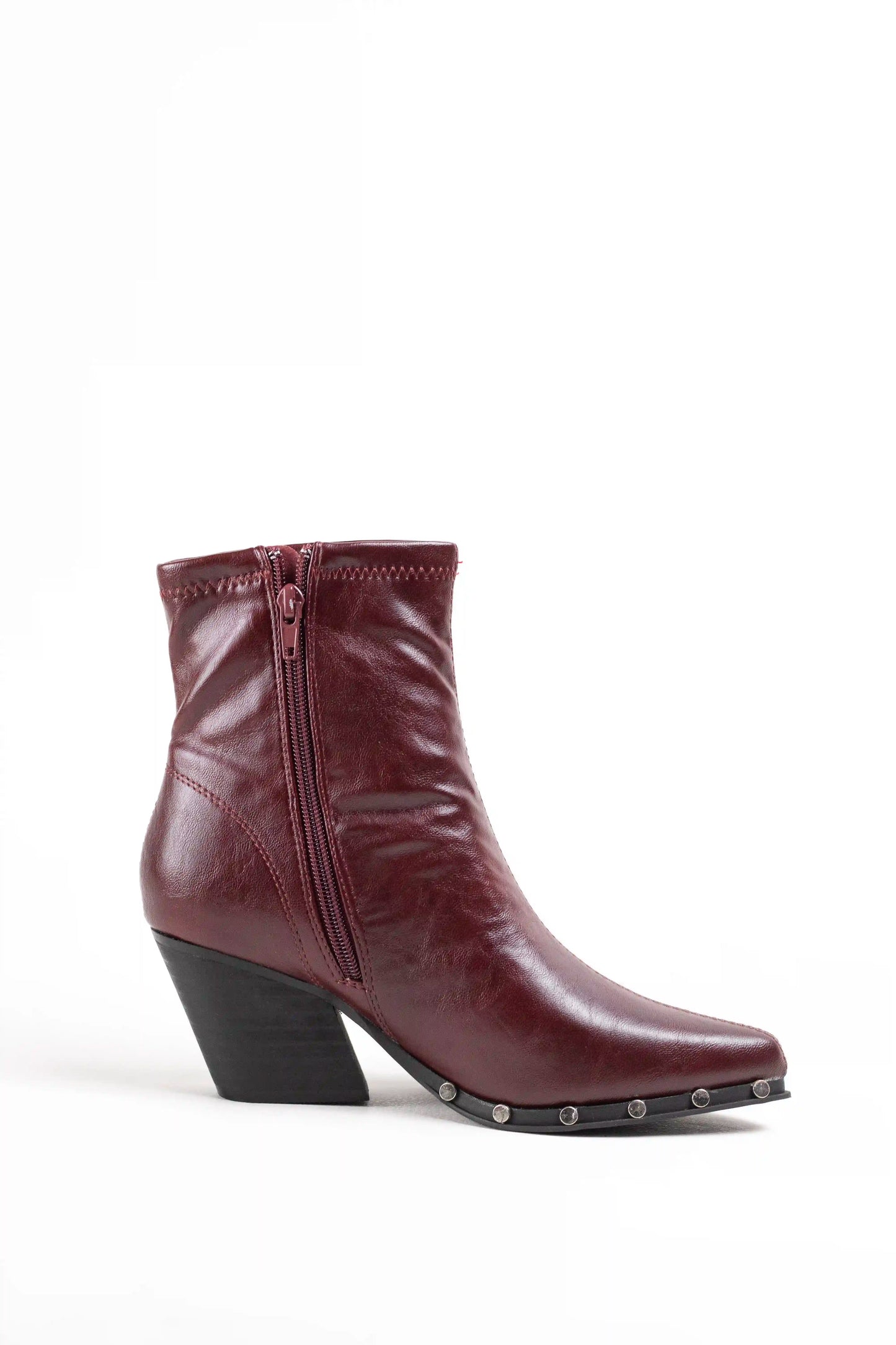 botines cowboy mujer con tacon medio y tachuelas metalicas en piel sintetica Wine 37