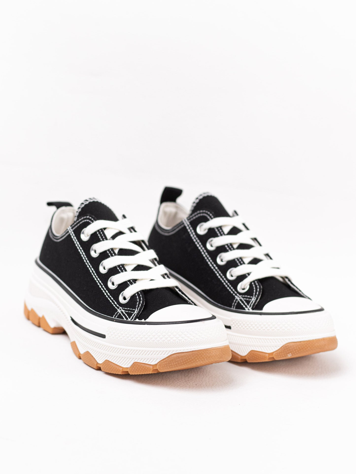 zapatillas lona de plataforma suela track con cordones Negro 37