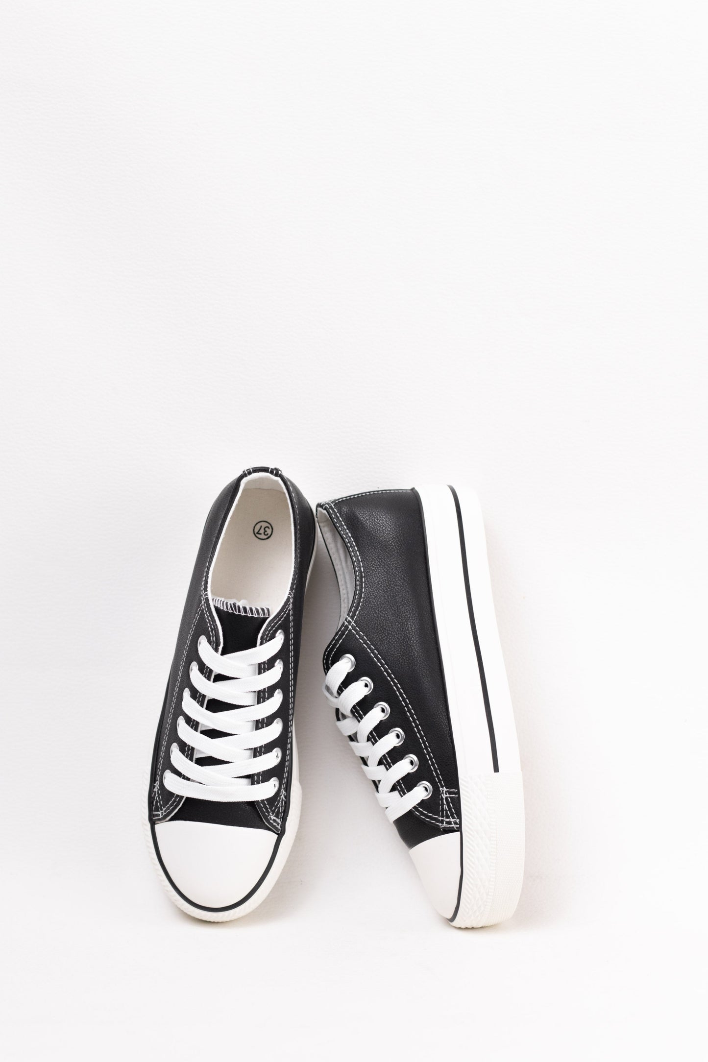 zapatillas plataforma de cuero sintetico con cordones Negro 37