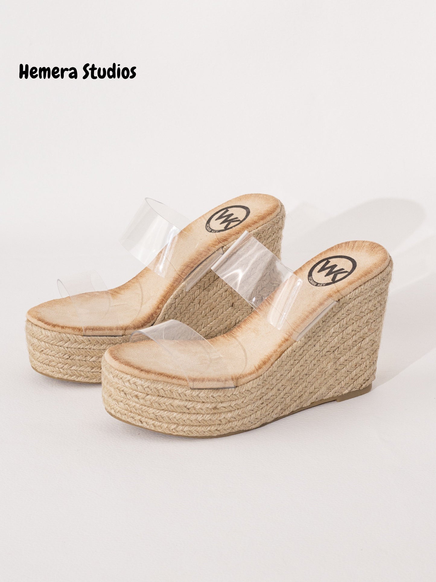 hemera studios esparto wedge sandals platform women summer 2021 clear pvc espadrille handmade comfortable fashion color Beige talla 35