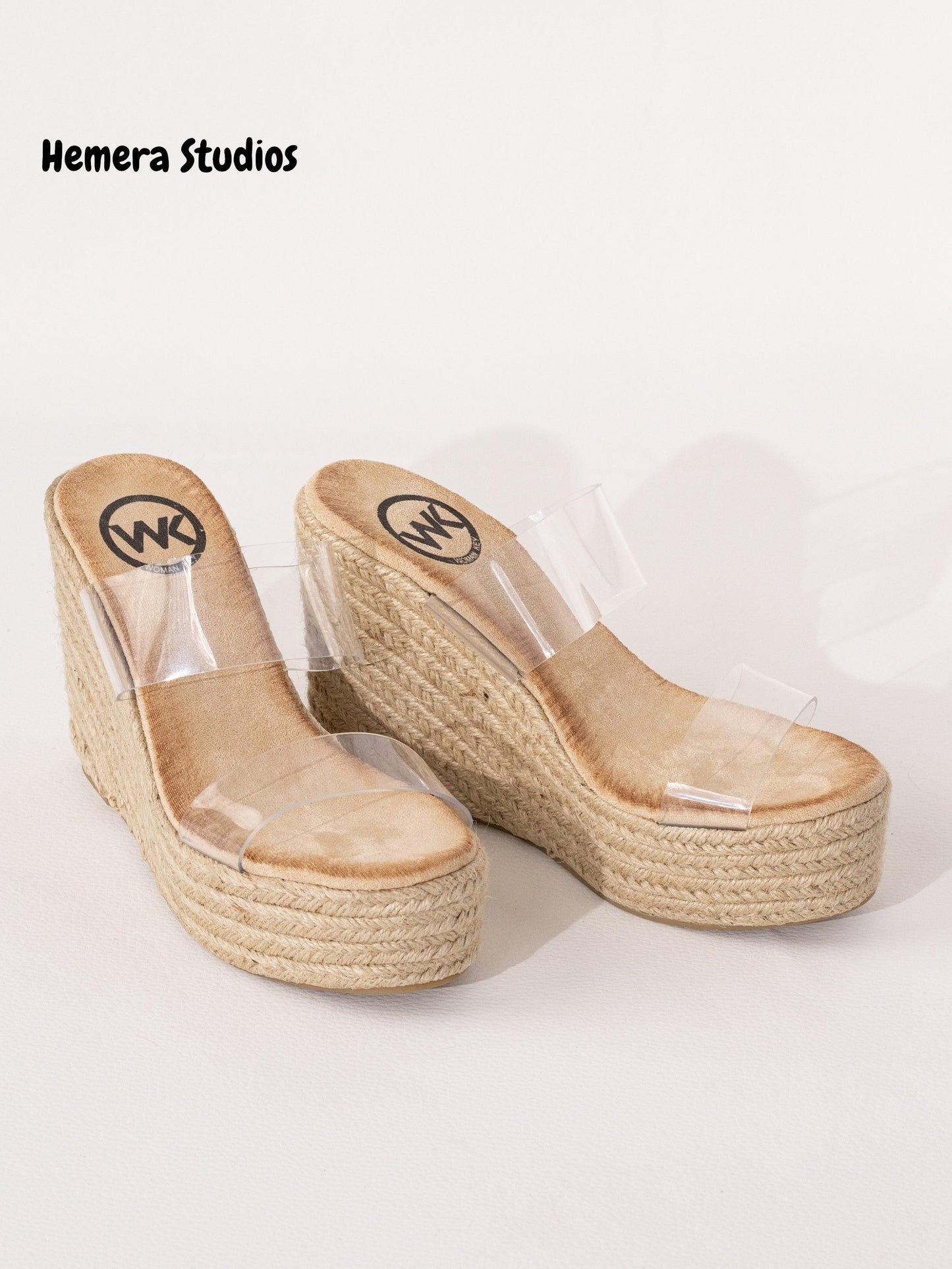 hemera studios esparto wedge sandals platform women summer 2021 clear pvc espadrille handmade comfortable fashion color Beige talla 37